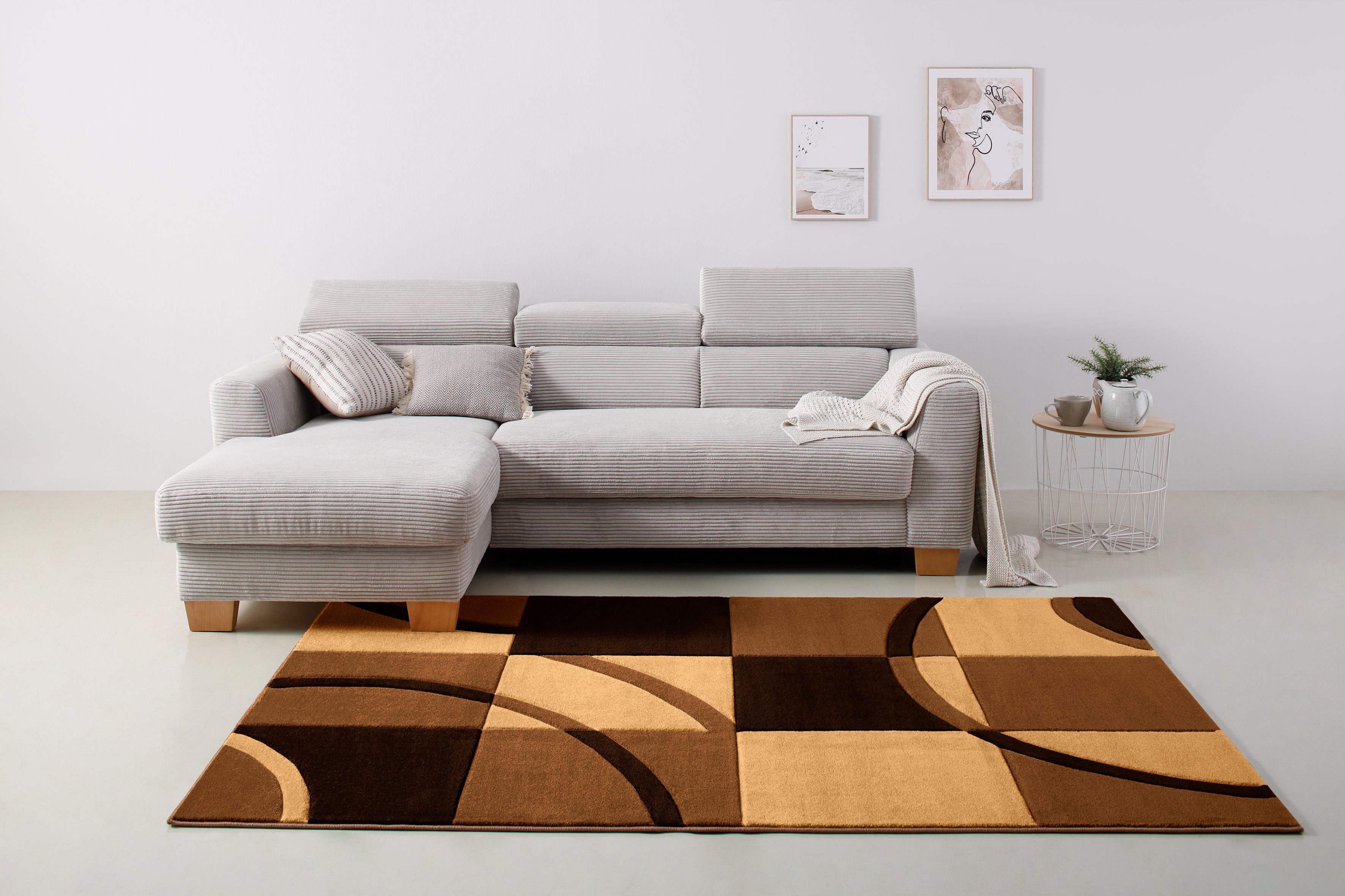 Teppich Josias, Home affaire, rechteckig, Höhe: 16 mm, mit handgearbeitetem Konturenschnitt, flach, Kurzflor, elegant braun | Kurzflor-Teppiche
