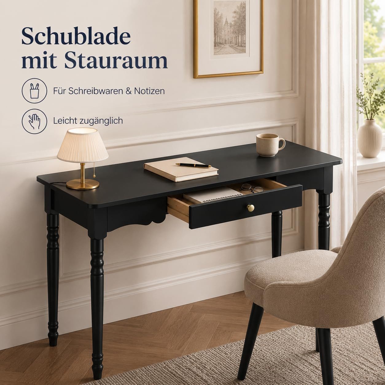 FUFU&GAGA Schreibtisch 80-160cm Computertisch Homeoffice, Weiß & Holz, LED – Bild 3 von 5