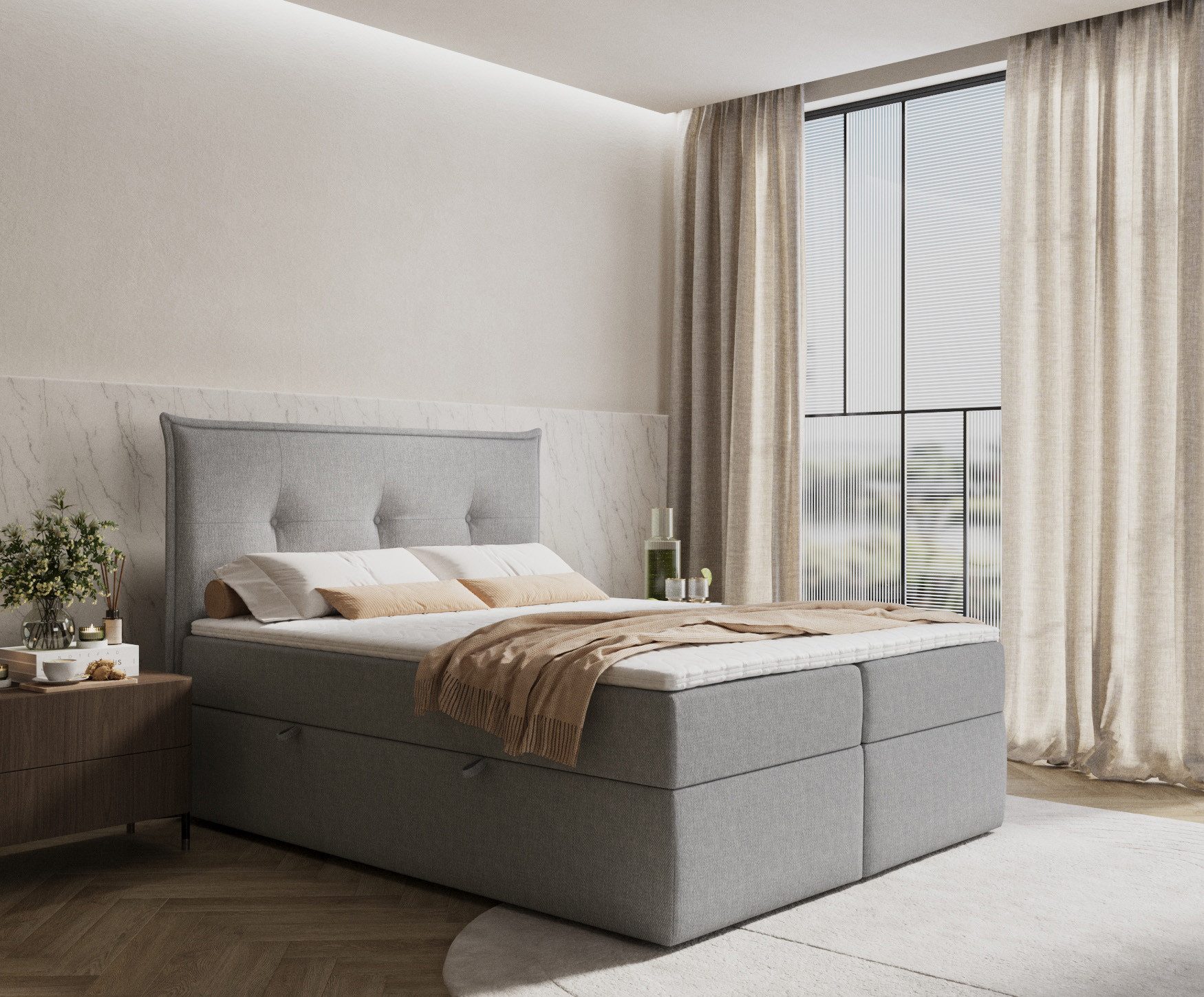 Maison de Rêve Boxbett mit Bettkasten Cloud (Matratze, Stauraum, Kopfteil, Topper), Boxspringbett mit Taschenmatratze H3, Doppelbett, inkl. Visco-Topper