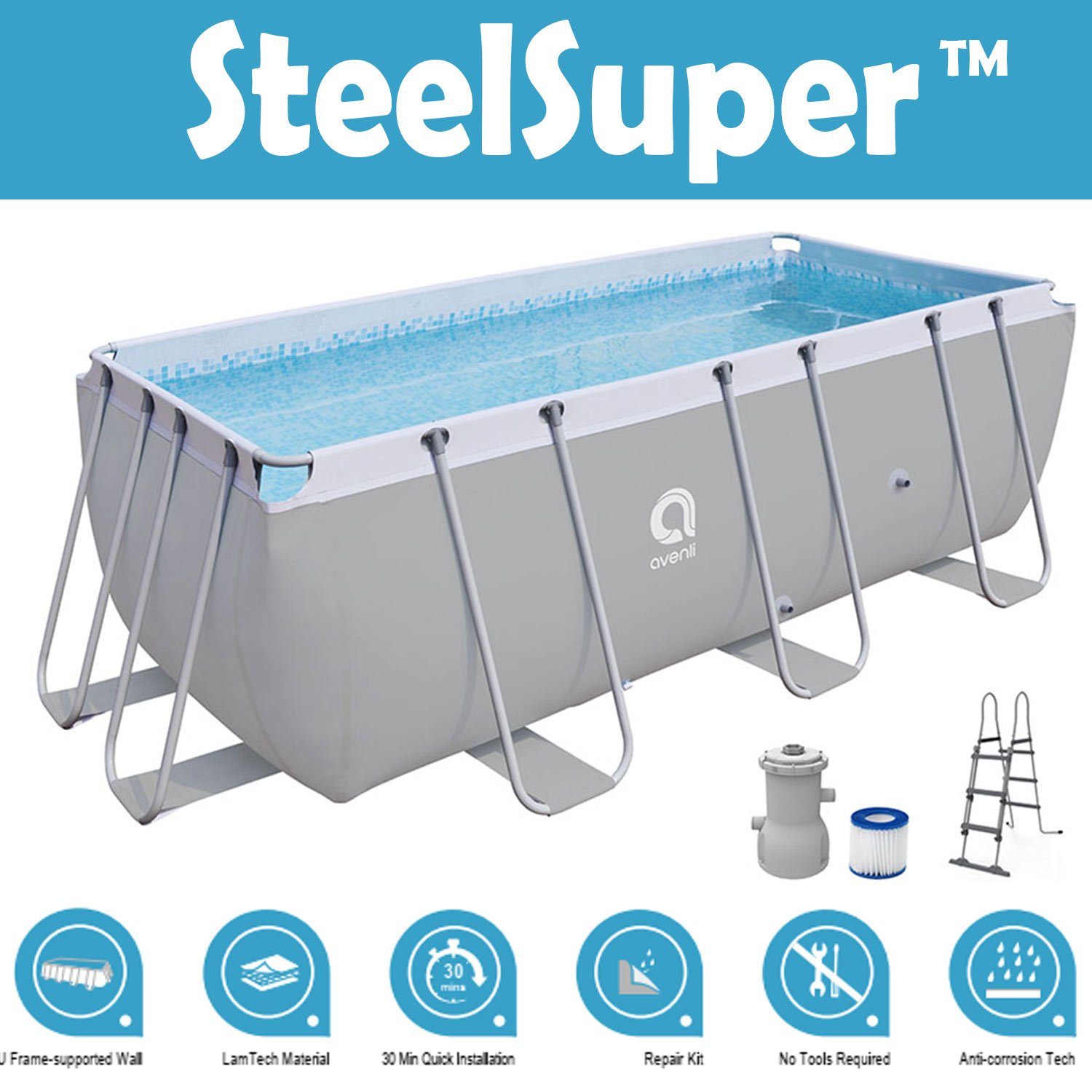 Avenli Pool Steel Super ™ Frame Pool Komplett-Set