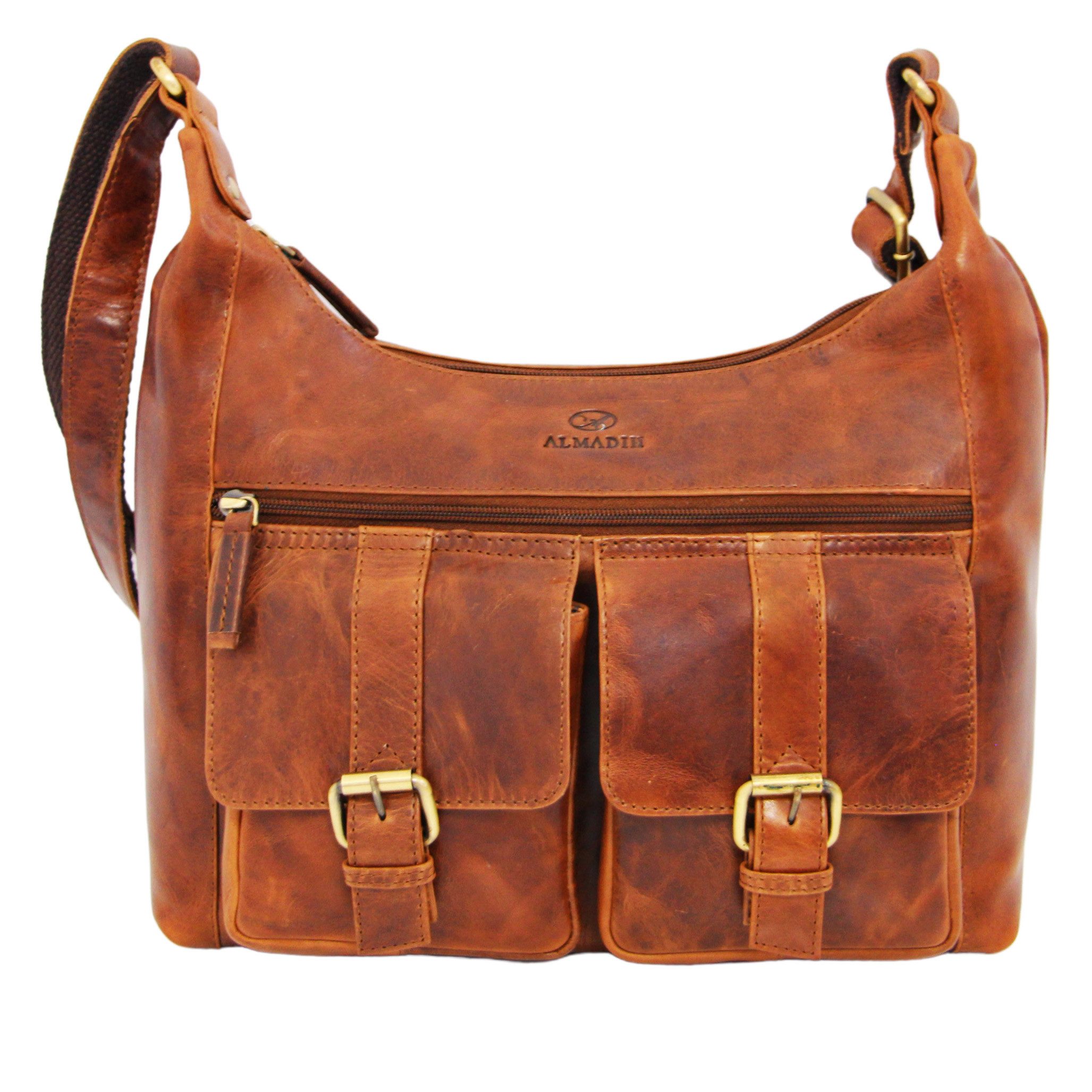 ALMADIH Umhängetasche Leder Damen Ledertasche LARA Schultertasche braun vin günstig online kaufen