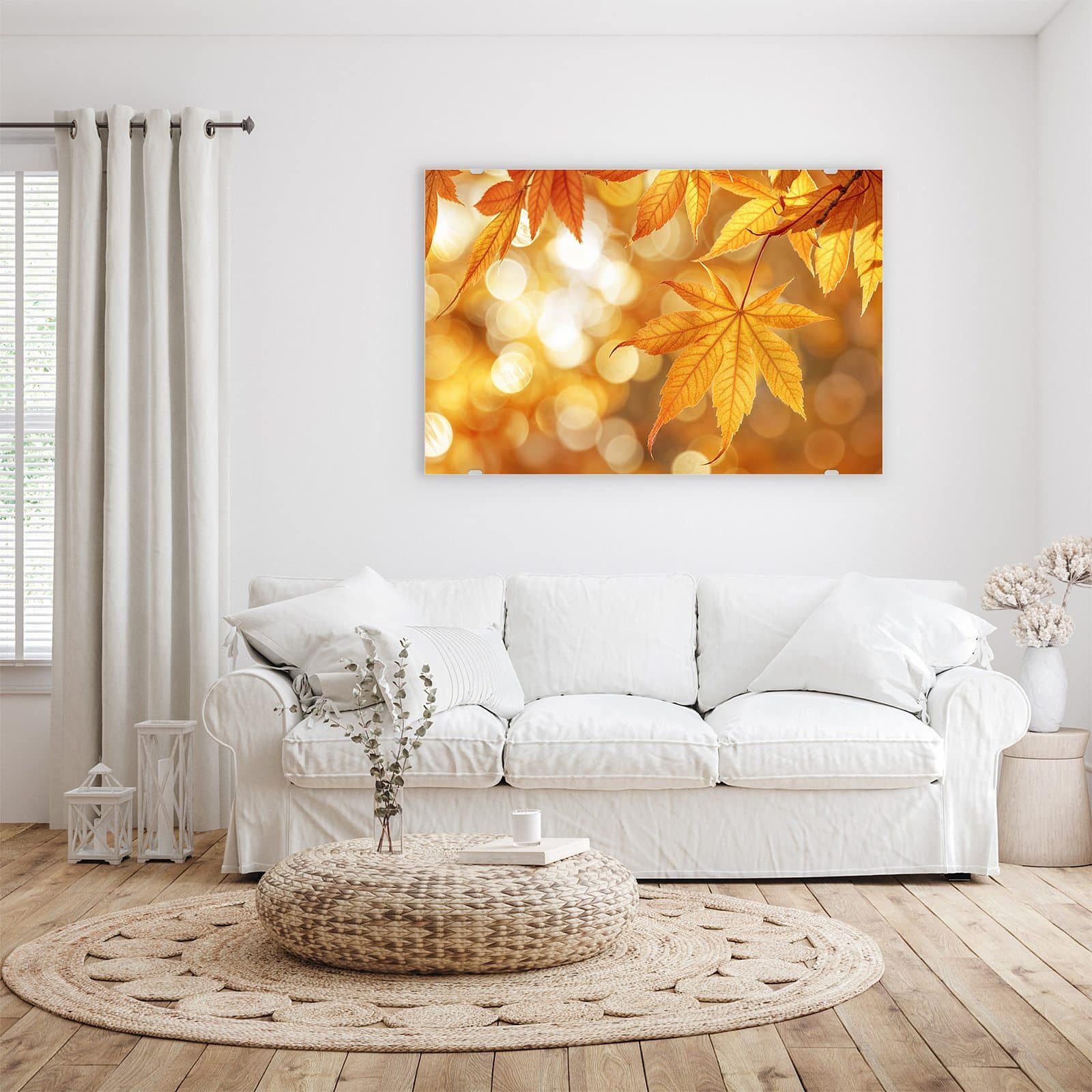 Primedeco Glasbild Wandbild Herbstlich Glitzernd mit Aufhängung, Jahreszeiten (21 verschiedene Größen, 1 St), Elegante Aufhängung