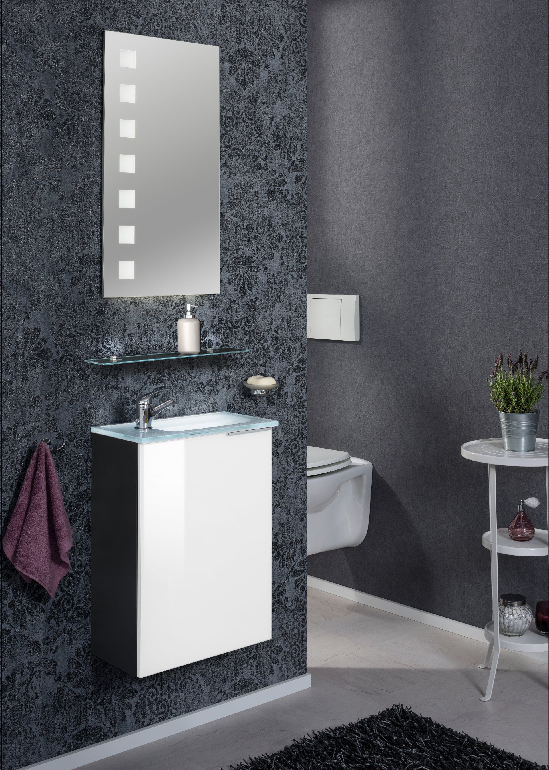 FACKELMANN Waschbecken KARA Gäste WC Set 2-teilig Weiß/Anthrazit, Becken + Unterschrank links