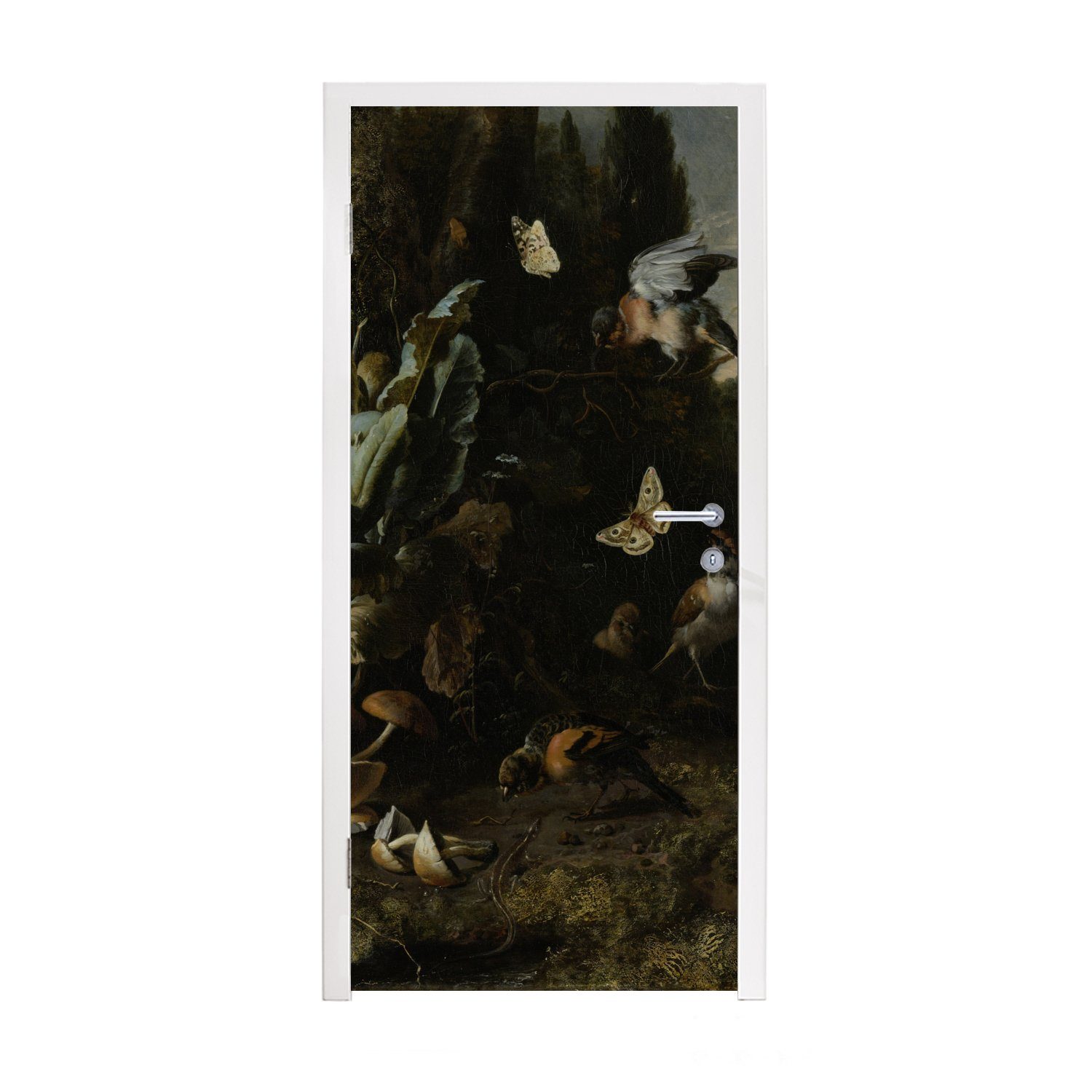 Fototapete und Pflanzen Gemälde cm Melchior Tür, Matt, bedruckt, für Tiere von (1 Türaufkleber, d'Hondecoeter, - MuchoWow Türtapete St), 75x205