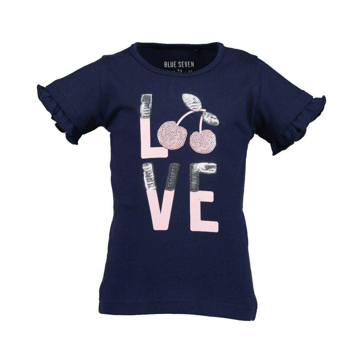 Blue Seven T-Shirt Kinder Mädchen Kurzarmshirt Love mit Pailletten-Applikation Kirsche blau