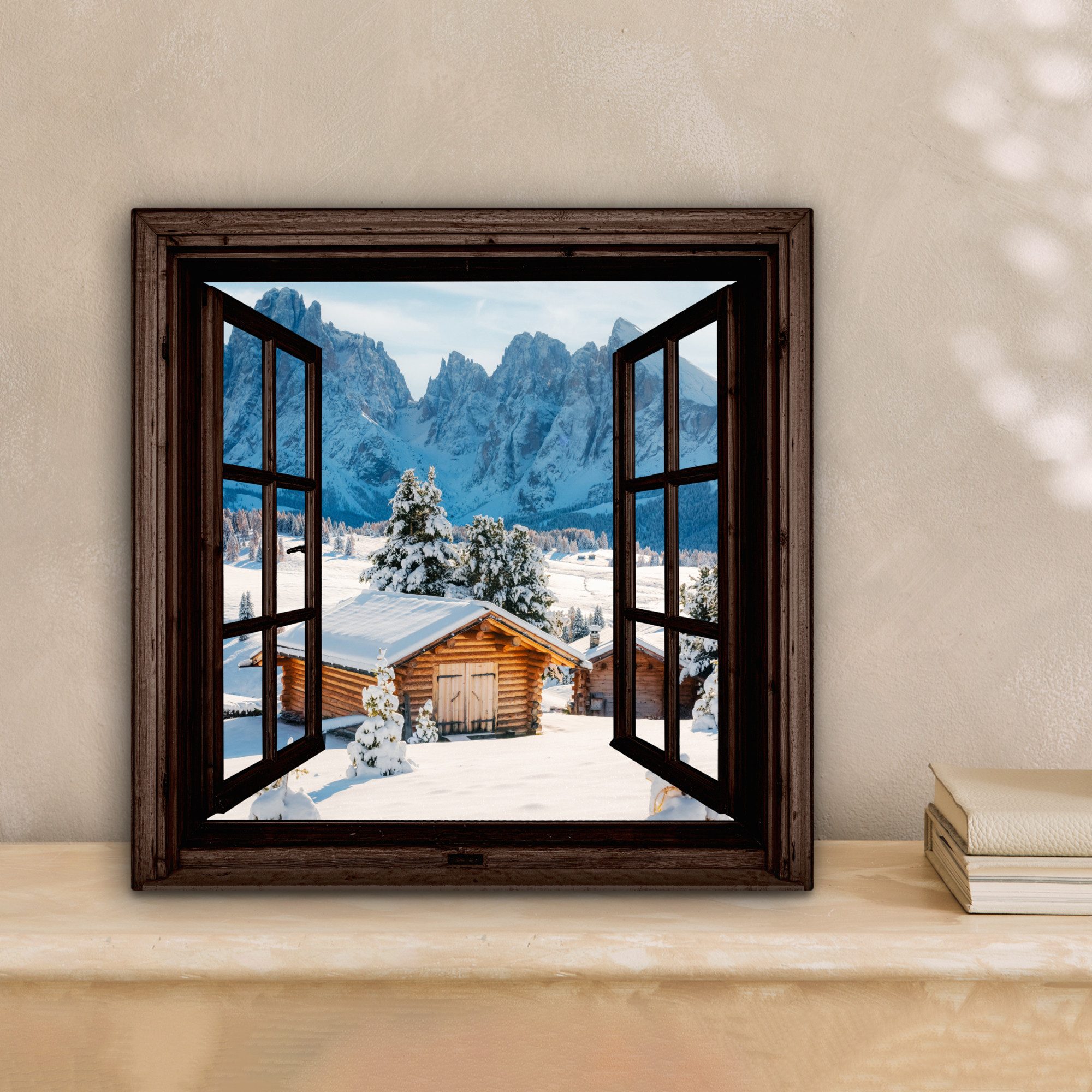 OneMillionCanvasses® Leinwandbild Aussicht - Winter - Landschaft - Hütte - günstig online kaufen