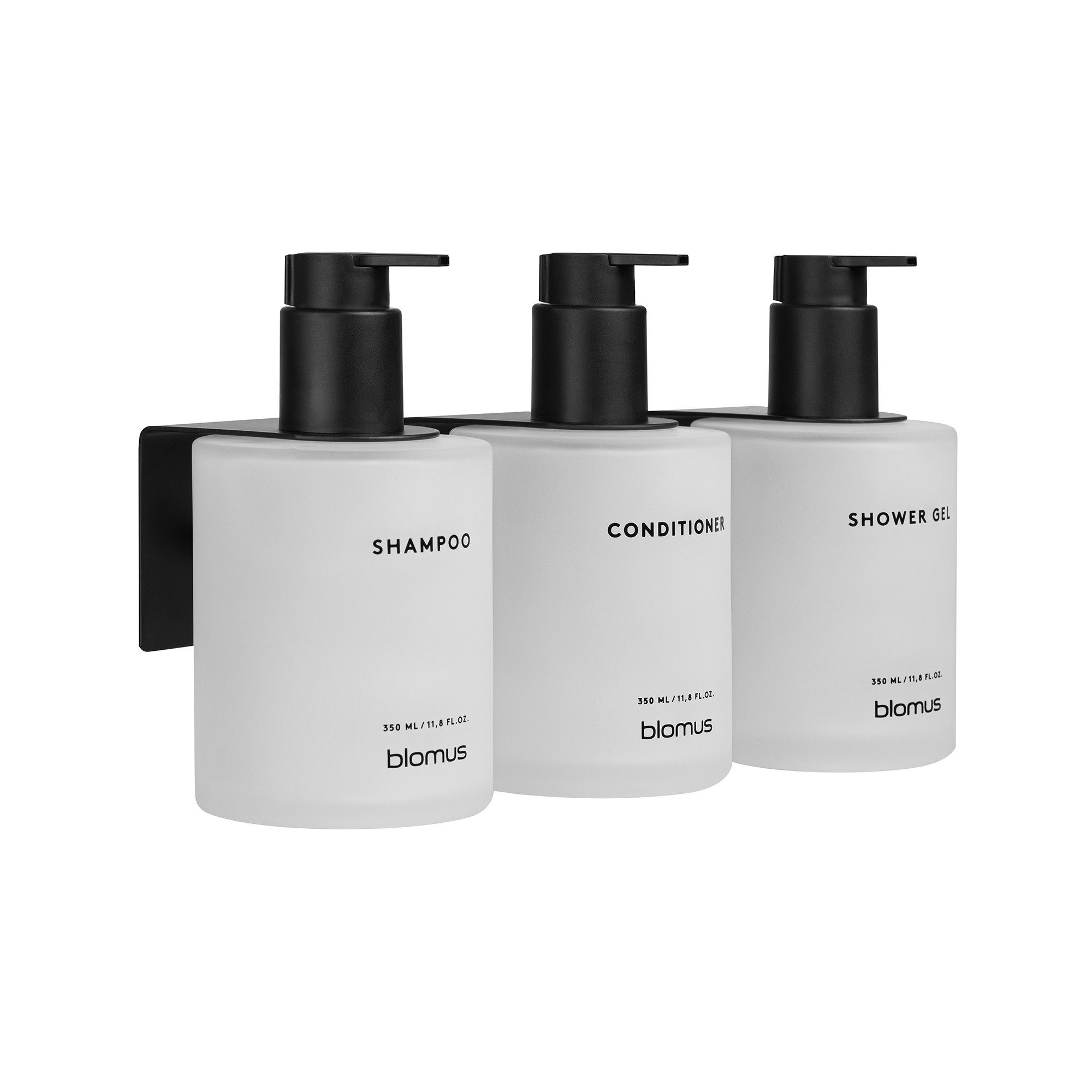 blomus Seifenspender Glasflaschen 3er Set -KIREI- Shampoo, Duschgel & Conditioner Spender, (3er-Set, 3-tlg), Stilvolle Glasflasche, Nachhaltig, inkl. Wandhalterung, Bad