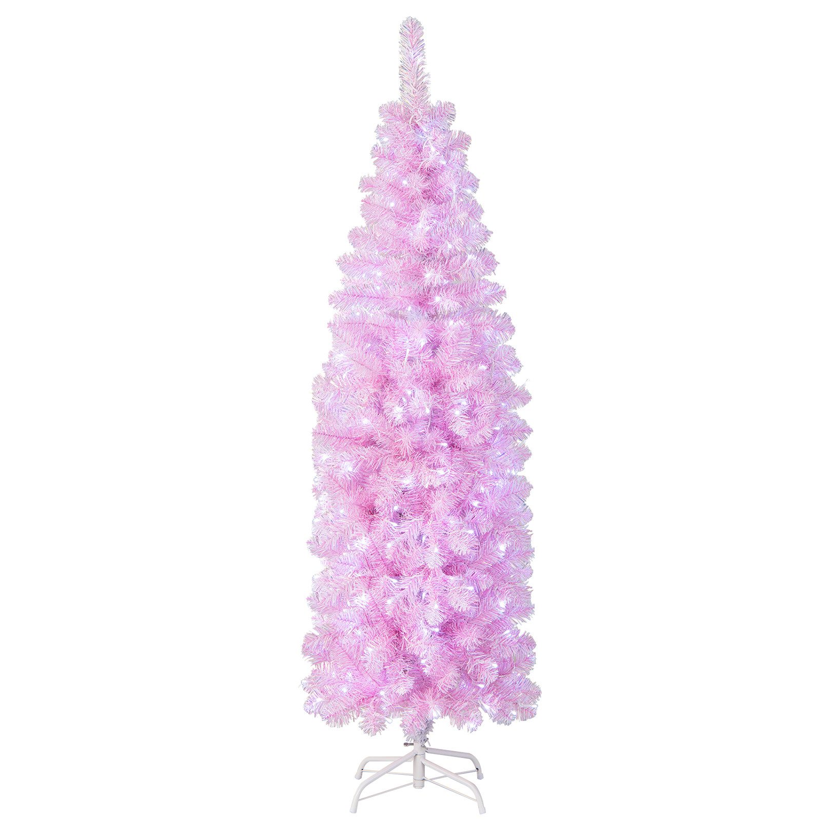 COSTWAY Künstlicher Weihnachtsbaum 180cm, Bleistift, mit 250 kaltweißen LED