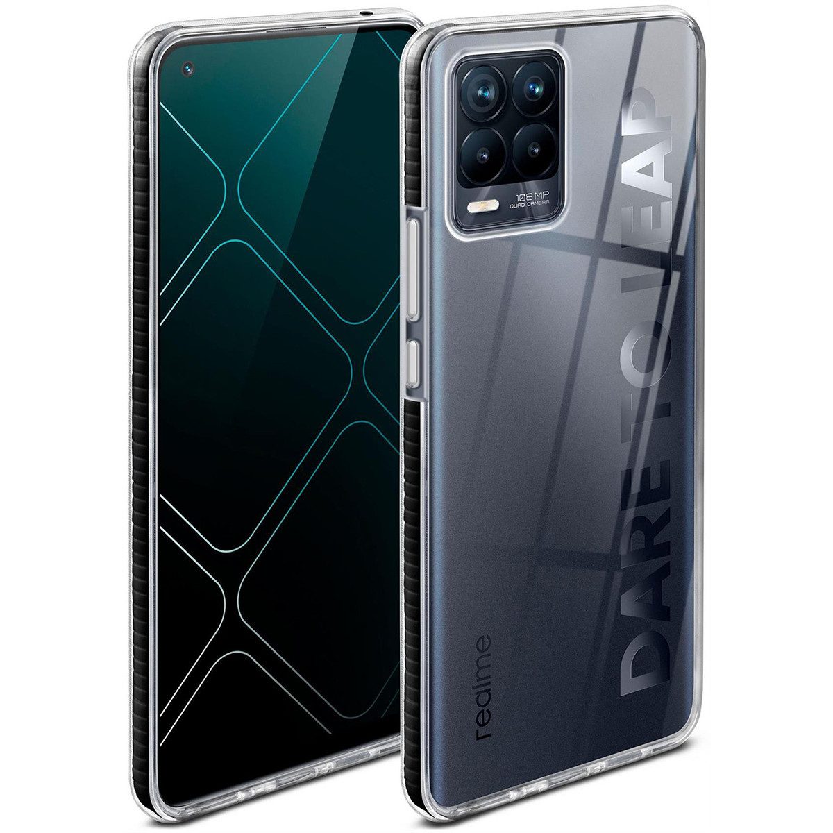 ONEFLOW Handyhülle für Realme 8 Hülle Silikon Cushion Case Schwarz 6,4 Zoll, Schutzhülle Transparent Bumper Back Cover Silikonhülle Durchsichtig