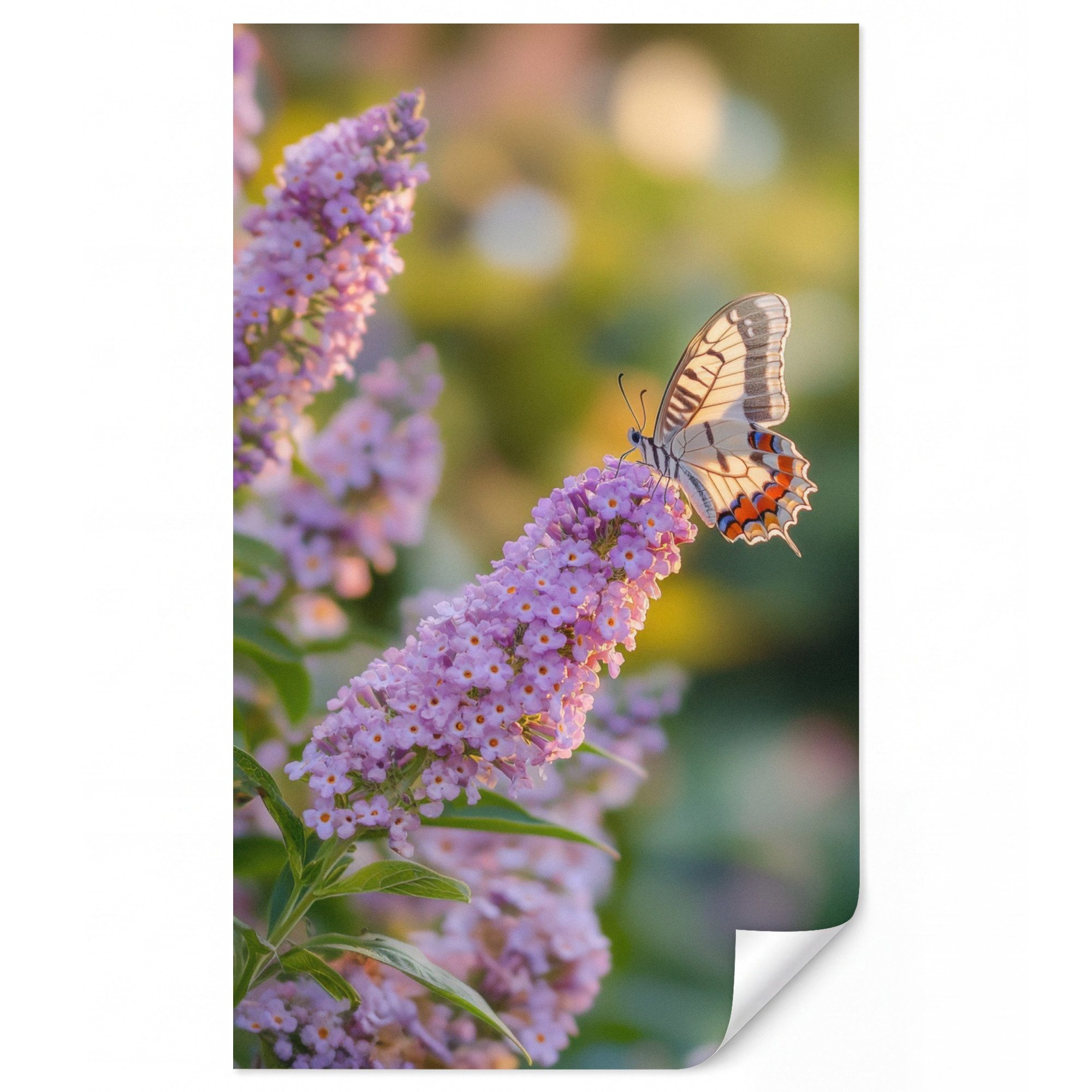 OnlyWow Fototapete Verschnörkelt - Schmetterling - Lila - Blumen, Matt, bedruckt, Wandtapete, bedruckt, Schlafzimmer 120x200cm