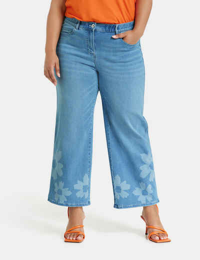 Samoon Stretch-Jeans Weite 7/8 Jeans mit Flower-Bleachings