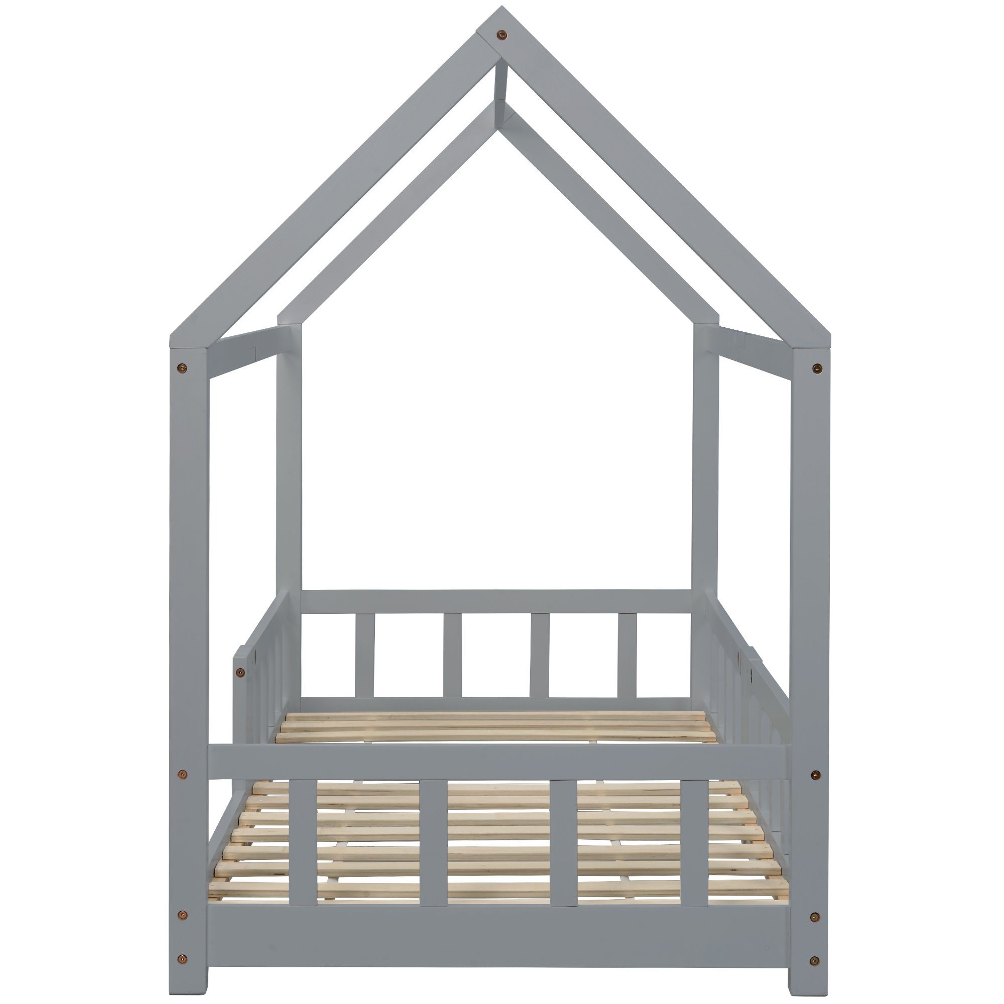 Kinderbett (Hausbett 90x200cm), Kinderbett mit Tafel, Rausfallschutz und Lattenrost, Kiefer