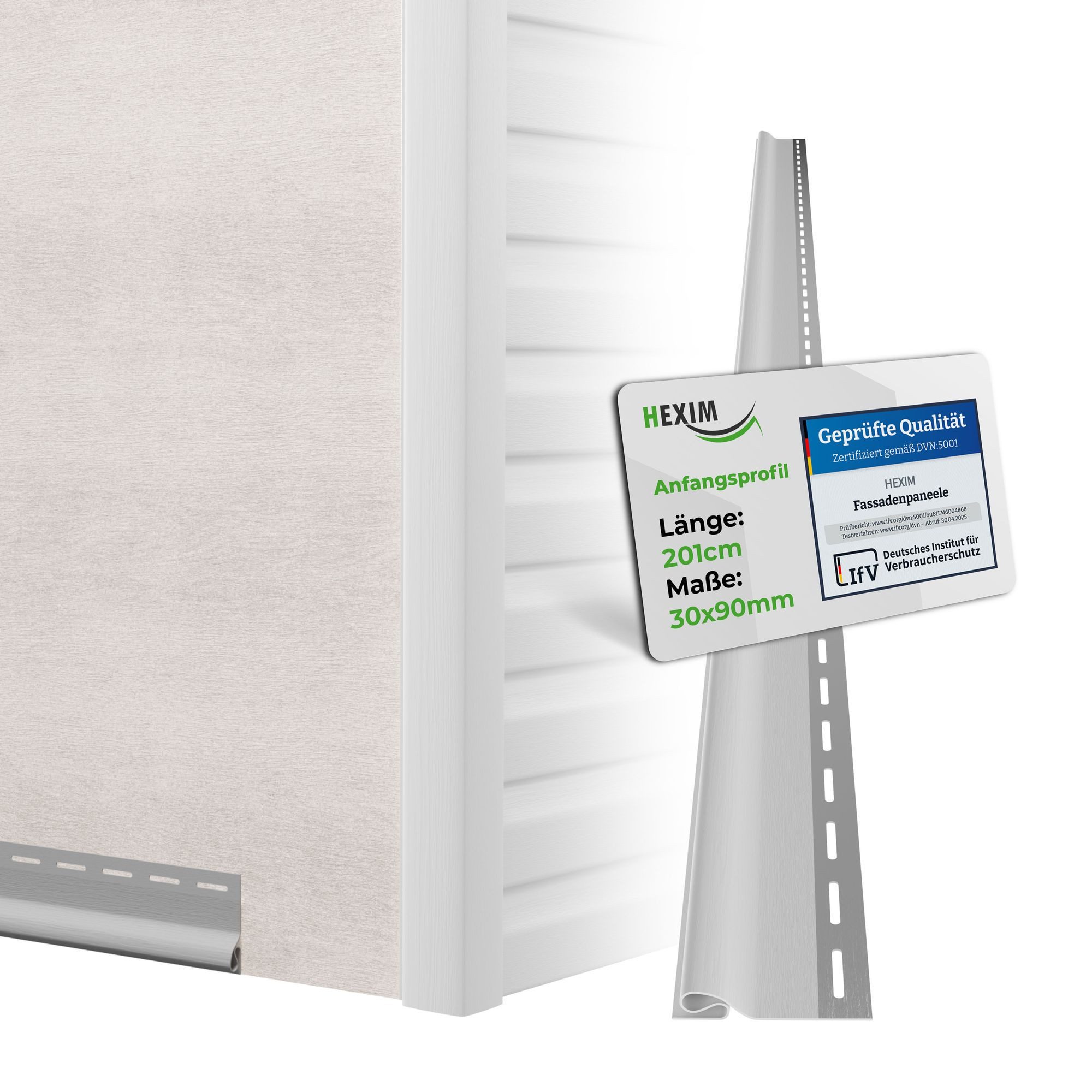 Hexim Verkleidungspaneel, (Siding Fassadenpaneele außen Fassadenverkleidung wetterfest Kunststoffpanelee PVC-U Verkleidung Außenwand Hausverkleidung UV-beständig - (Anfangsprofil weiß)