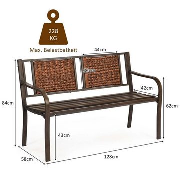 COSTWAY Gartenbank, mit Rattan Rückenlehne & Armlehne, bis 228kg, 128cm