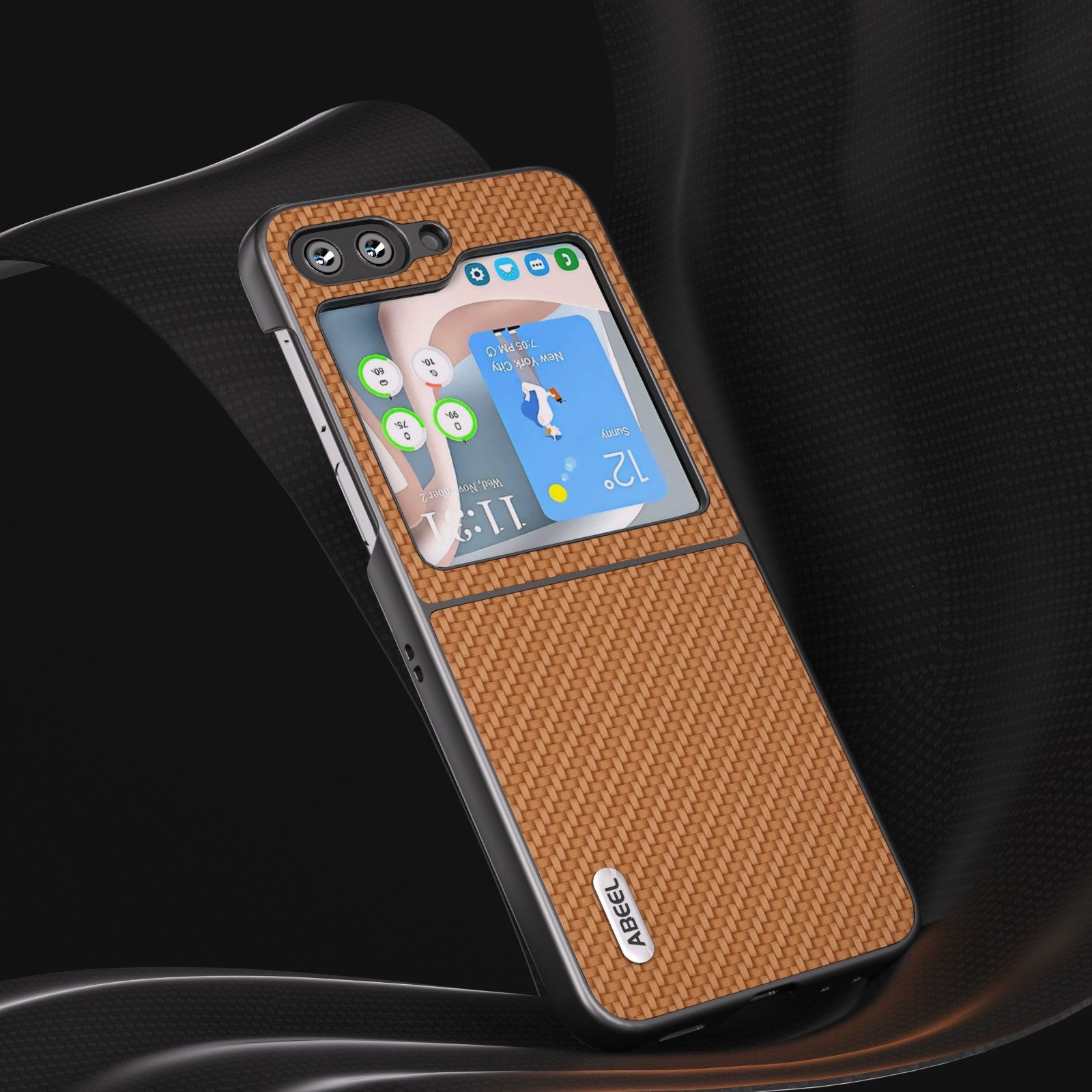 Wigento Handyhülle Für Samsung Galaxy Z Flip5 5G Carbon Textur Schutzhülle Case Hellbraun