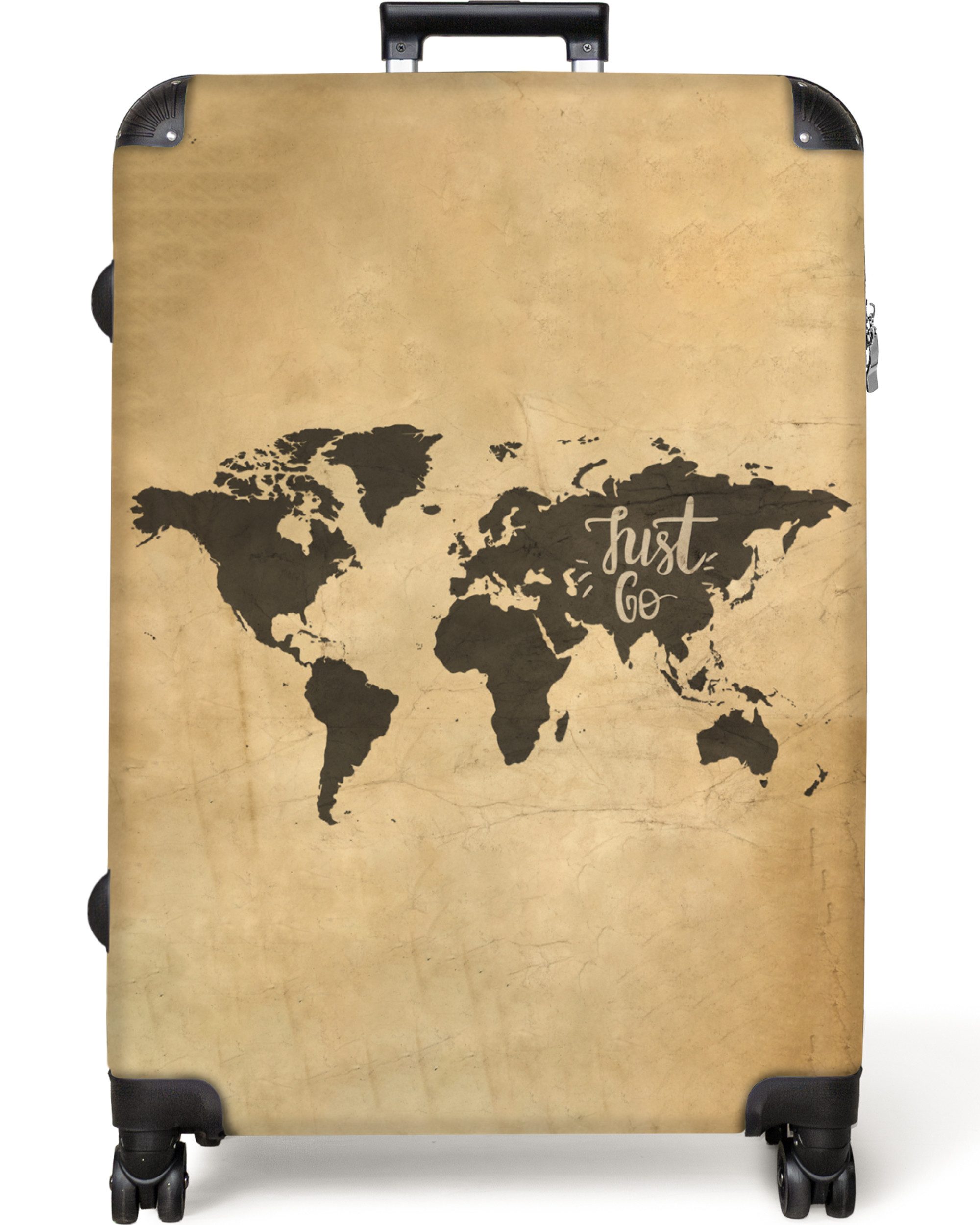 NoBoringSuitcases.com© Hartschalen-Trolley Weltkarte - Vintage - 'Just go' - Reisen 77 cm - 98 L, 8 Rollen, Koffer Groß für 30kg, Trolley, Rollkoffer, Reisekoffer