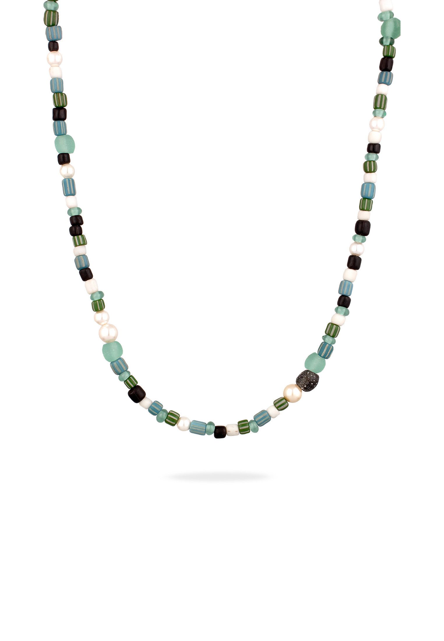 Kuzzoi Silberkette Glas Beads Muschelkernperlen Weiß 925 Sterling Silber