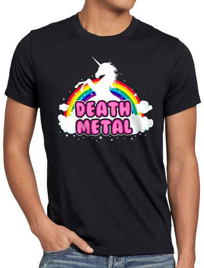 style3 Print-Shirt Herren T-Shirt Death Metal Einhorn heavy musik disko regenbogen