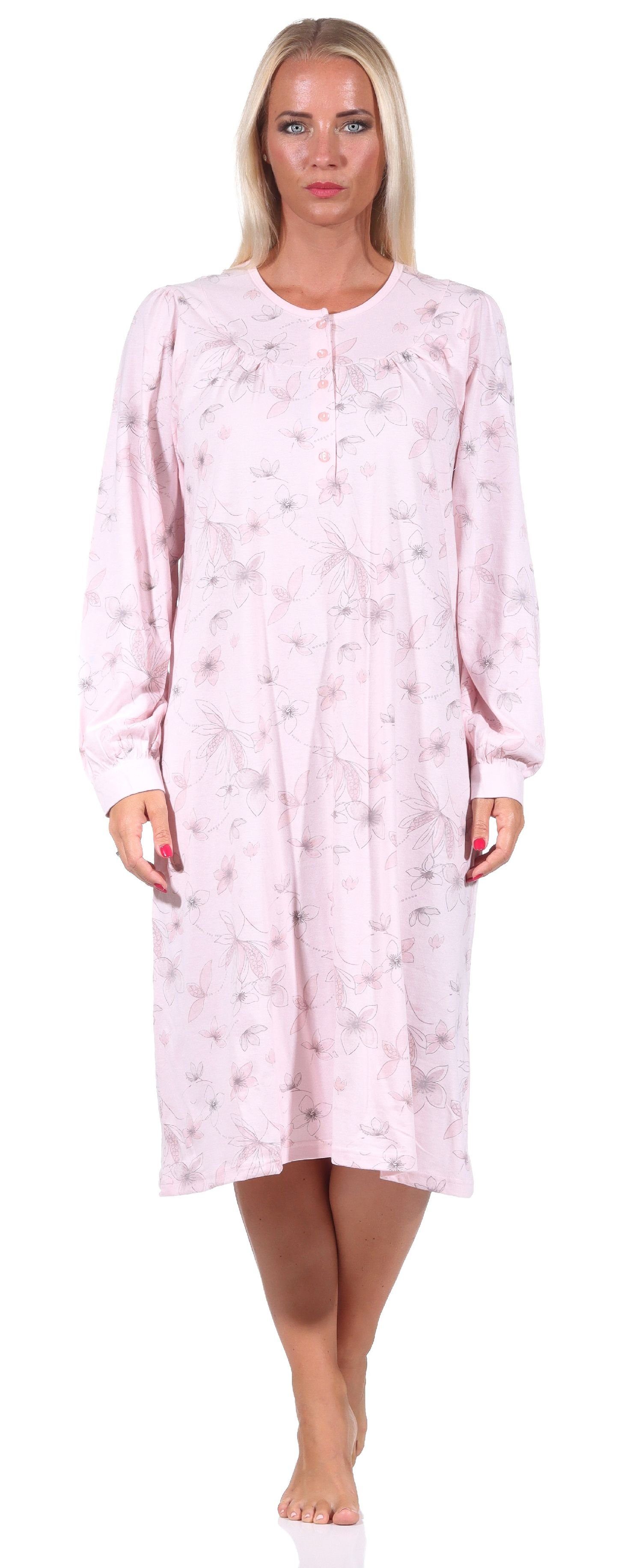 Normann Nachthemd Frauliches Damen Nachthemd,cm Länge, Knopfleiste am Hals rosa