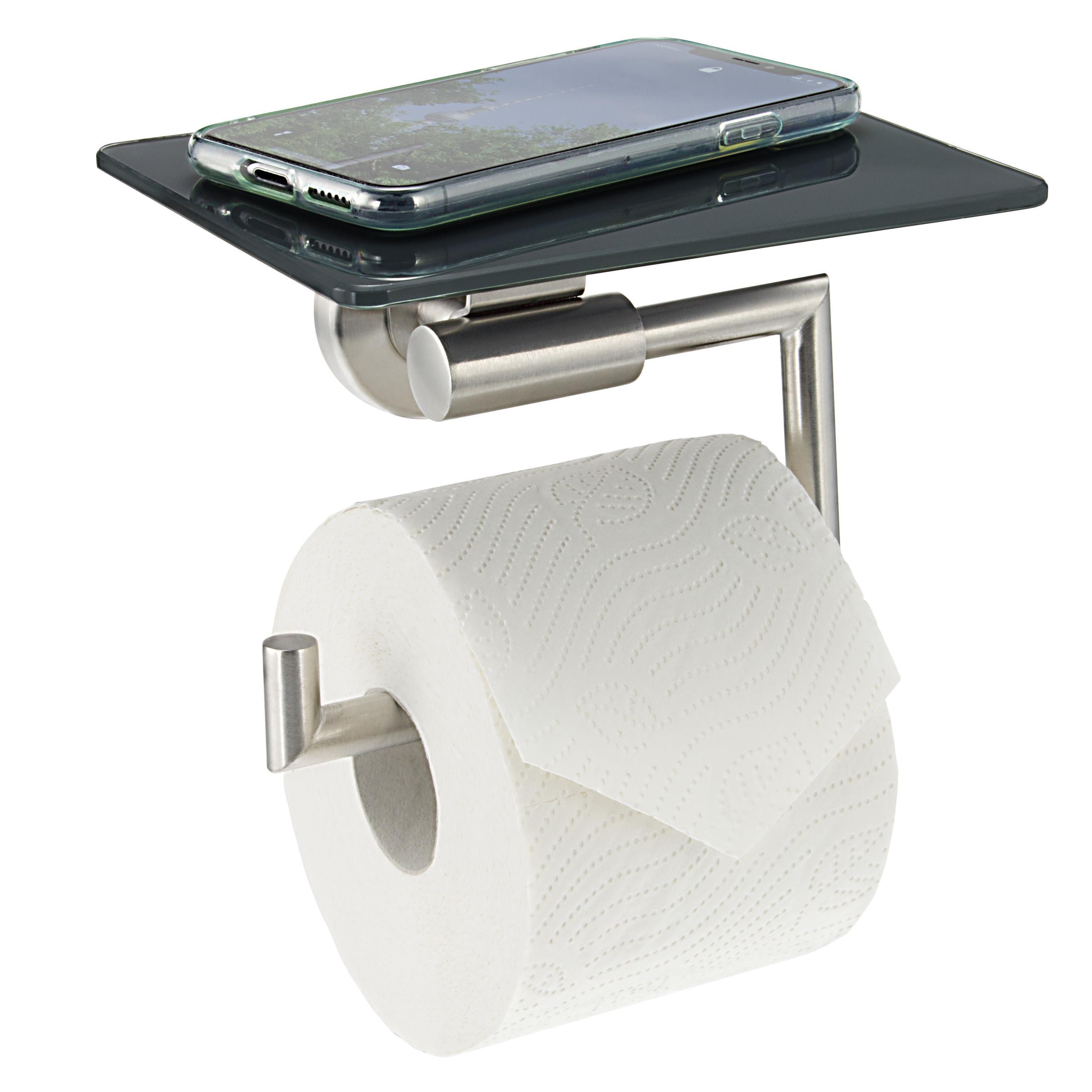 bremermann Toilettenpapierhalter Bad-Serie PIAZZA - mit Glasablage, aus Glas und Edelstahl