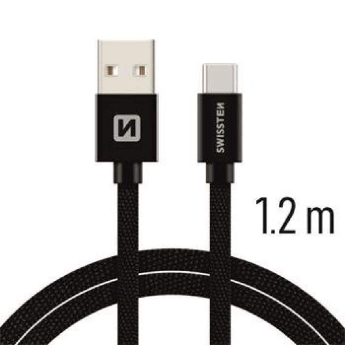 SWISSTEN Textile Universal Quick Charge 3.1 USB-C Daten- und Ladekabel 1,2 m USB-Kabel, USB-A auf USB-C, USB-C (120 cm), Textilummantelung, Quick Charge 3.1, Verstärkter Aufbau