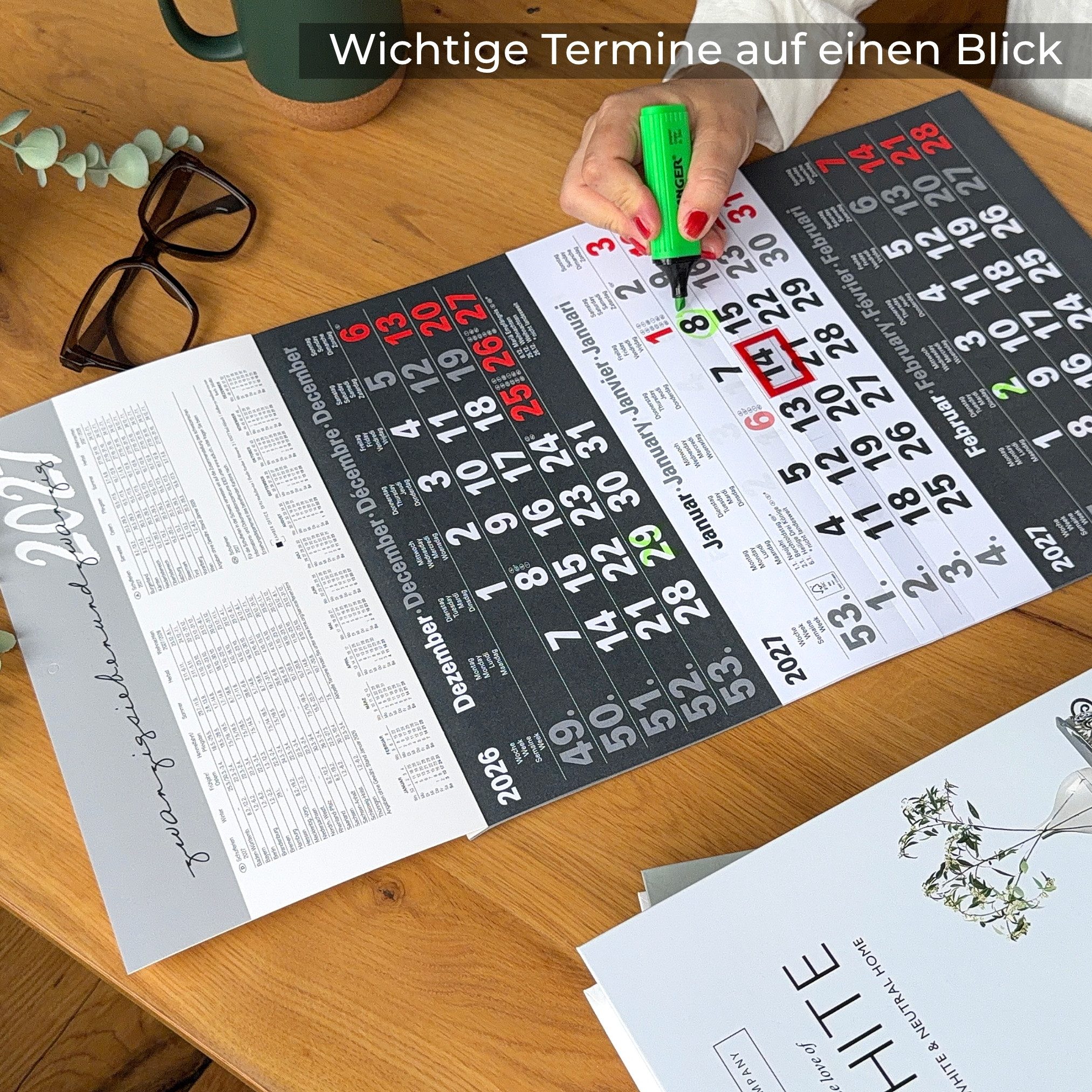 Kamber Office Wandkalender 3 Monatskalender 2027 mit Schieber Büro Kalender, Großer Kalender 2027, Dreimonatskalender 2027 groß mit Datumsschieber Jahreskalende – Bild 5 von 5