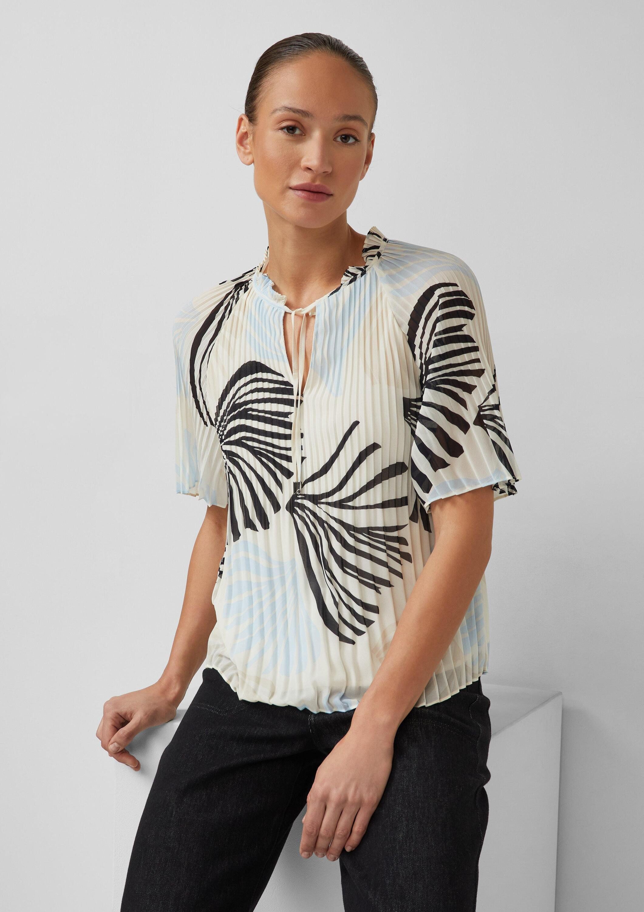 s.Oliver Kurzarmbluse Bluse Festliche Chiffon-Bluse mit Plissee und Rüschen