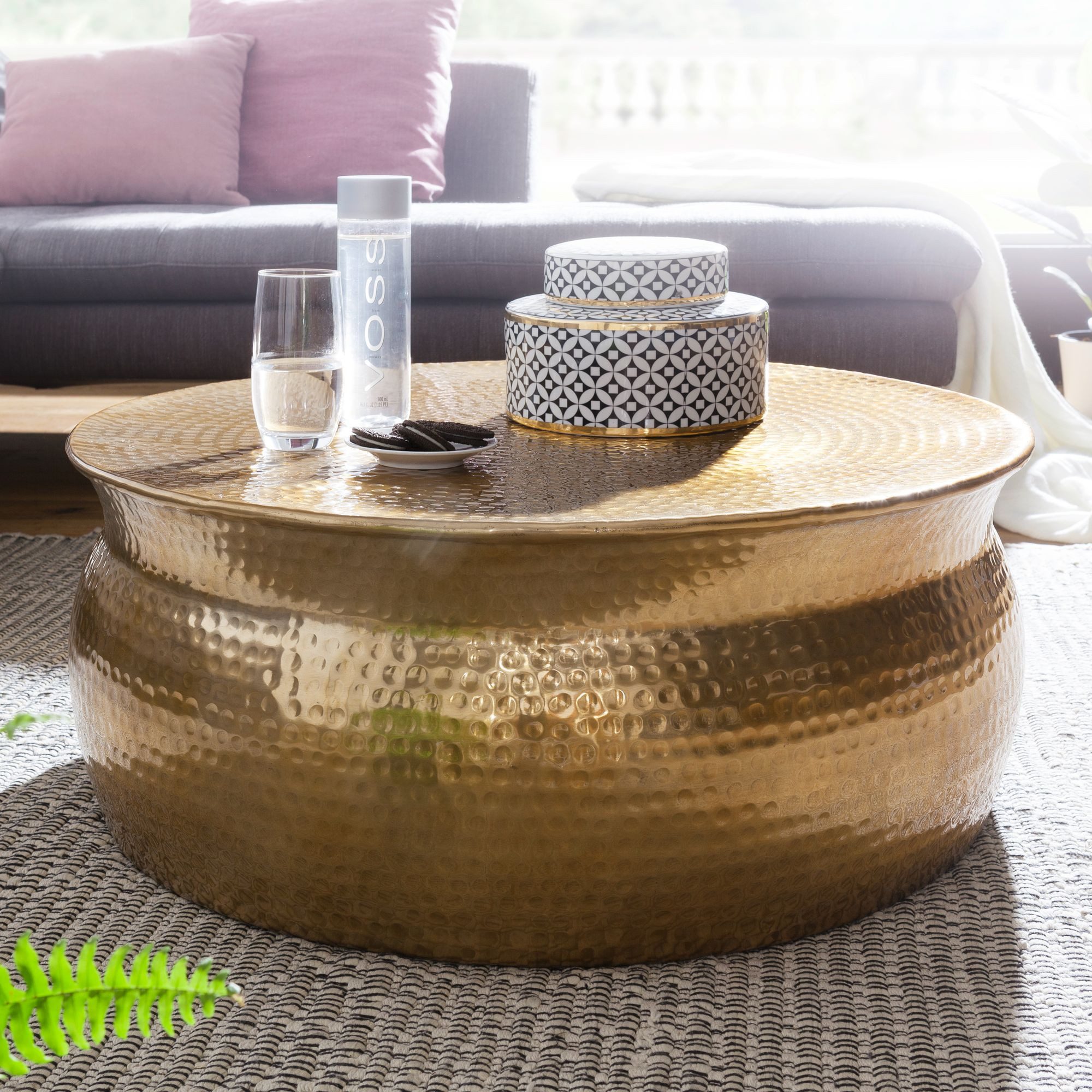 Wohnling Couchtisch WL5.453 Wohnzimmertisch Sofatisch Rund Hammerschlag Gol günstig online kaufen