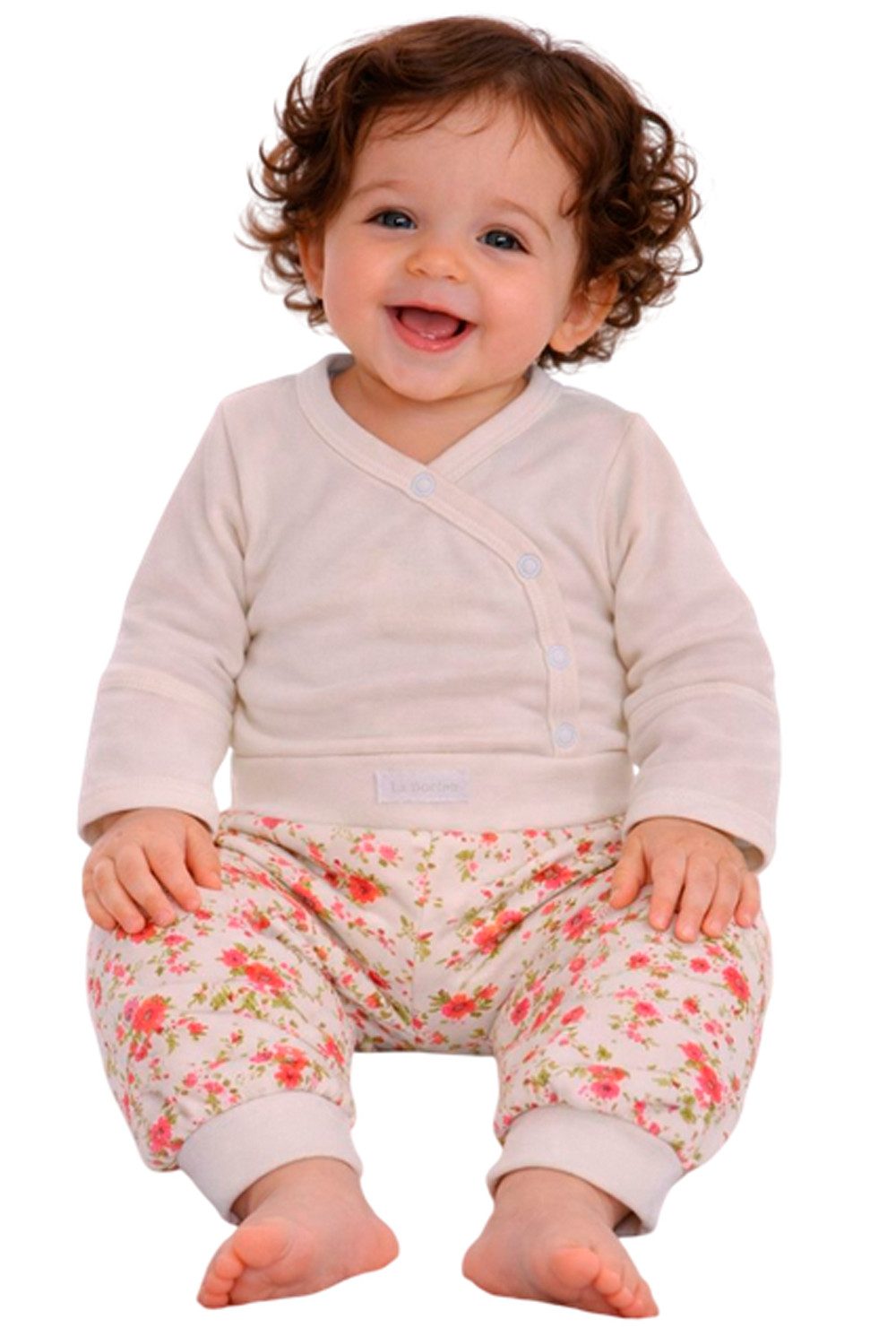 Body & Hose Baby Anzug Wickelbody und Schlupfhose in Creme mit Blumen