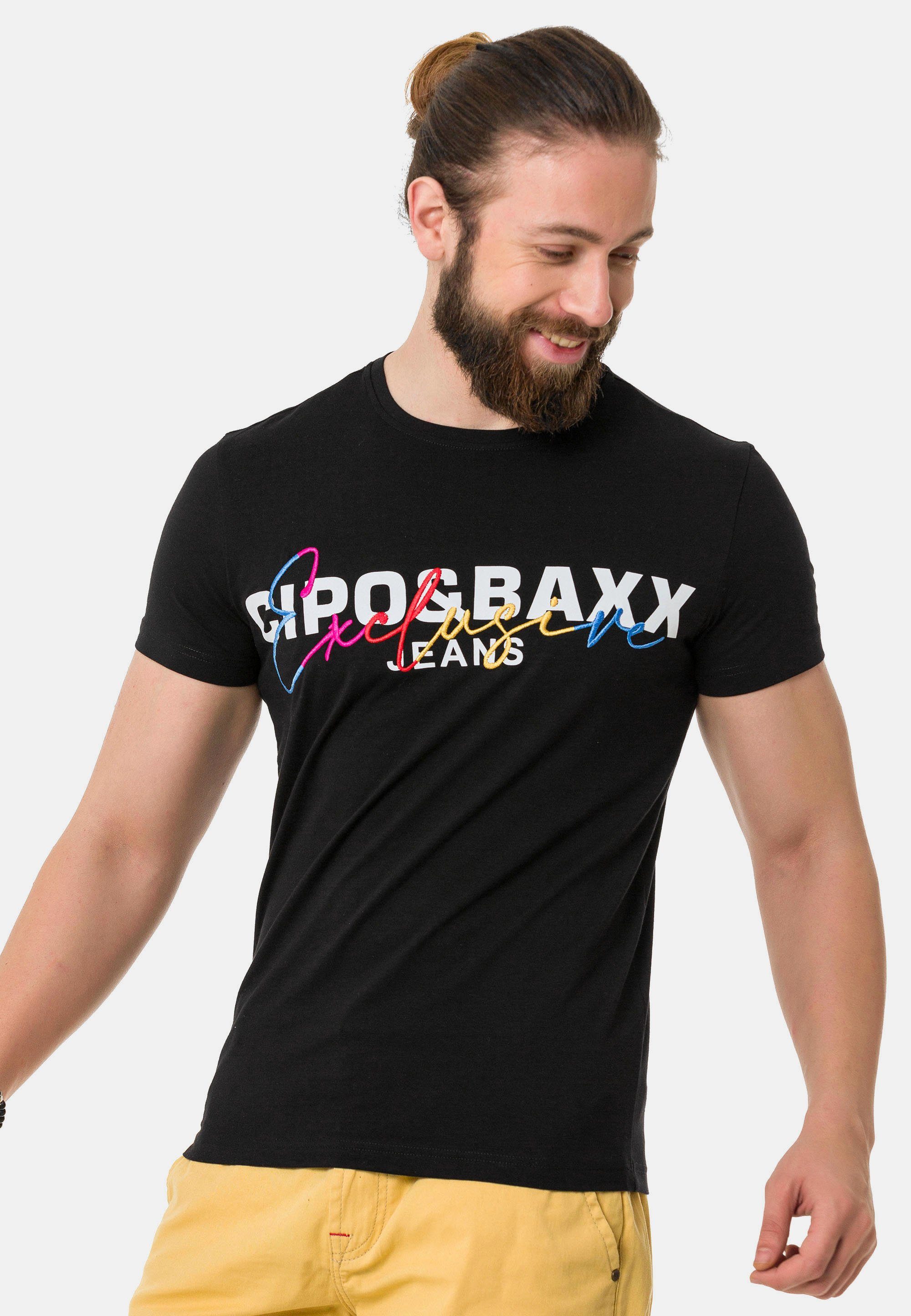 schwarz mit Baxx Markenprint & T-Shirt Cipo