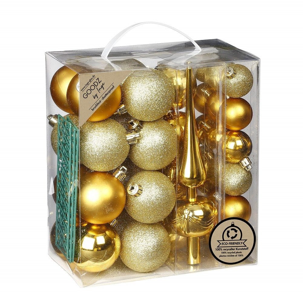 INGE-GLAS® Christbaumschmuck Inge's Weihnachtskugel mit Spitze 39 Stück 4 und 6 cm Gold, Kunststoff, Baumschmuck, Weihnachtsdekoration, Baumspitze