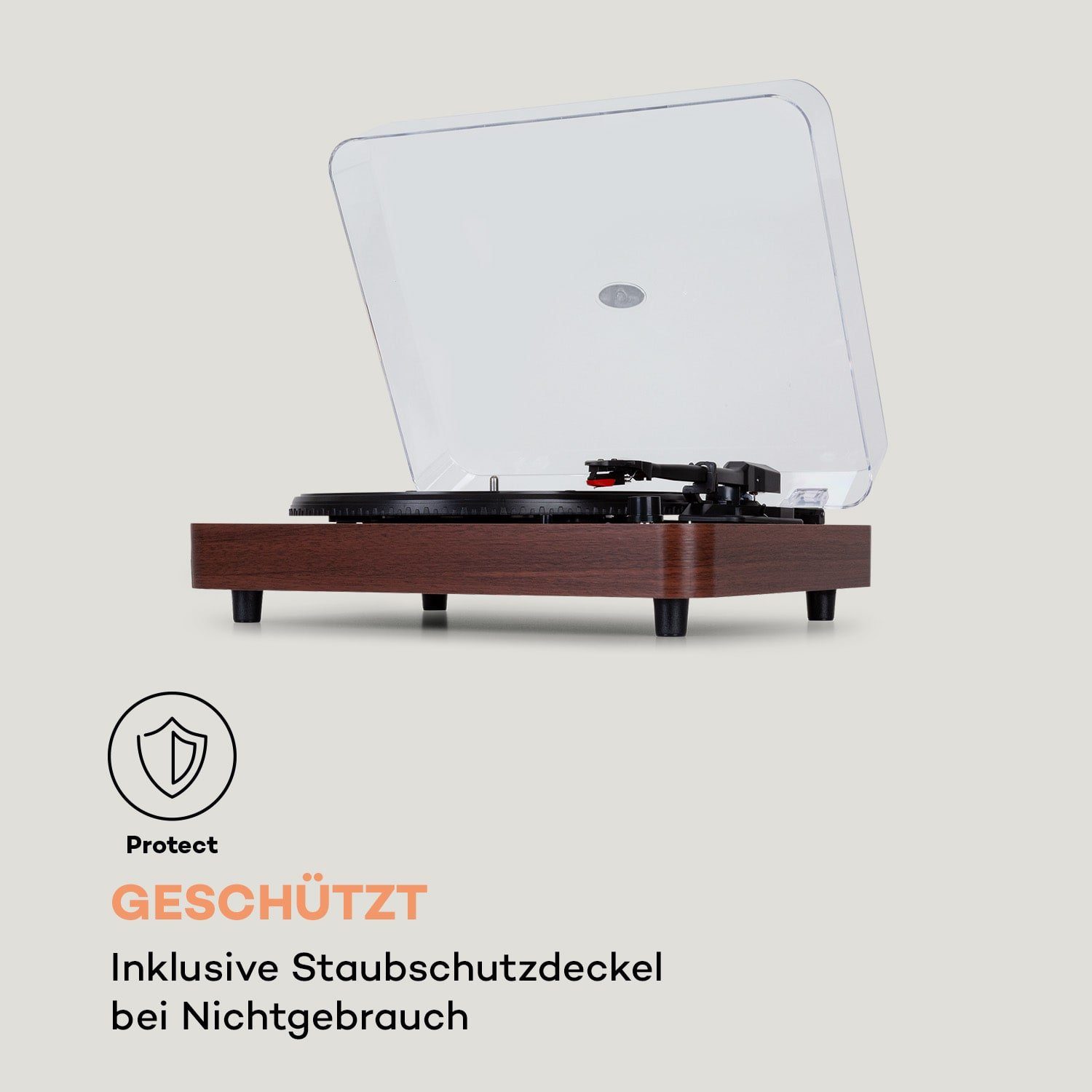 Auna TT-Classic (Riemenantrieb, mit Schallplattenspieler Light Vinyl Plattenspieler Walnuss Bluetooth, Lautsprecher Plattenspieler)