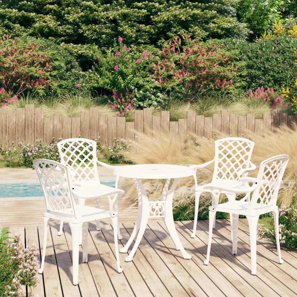furnicato Essgruppe 5-tlg. Bistro-Set Aluminiumguss Weiß, (1-tlg), Wetterfeste Sitzgruppe mit Schirmloch für Terrasse und Balkon