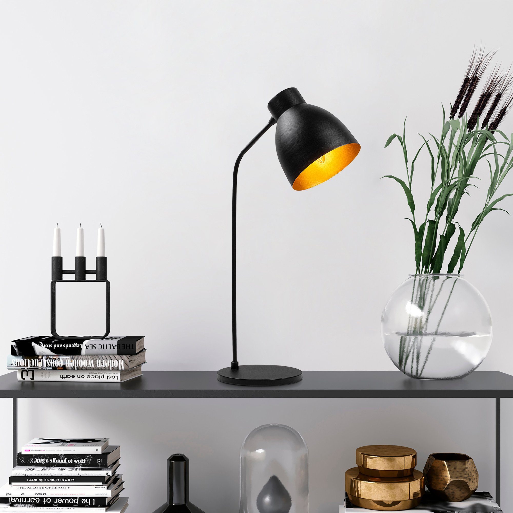 Opviq Schreibtischlampe Murek FLG, Schwarz, 18 x 29 x 60 cm, Metallkörper | Tischlampen