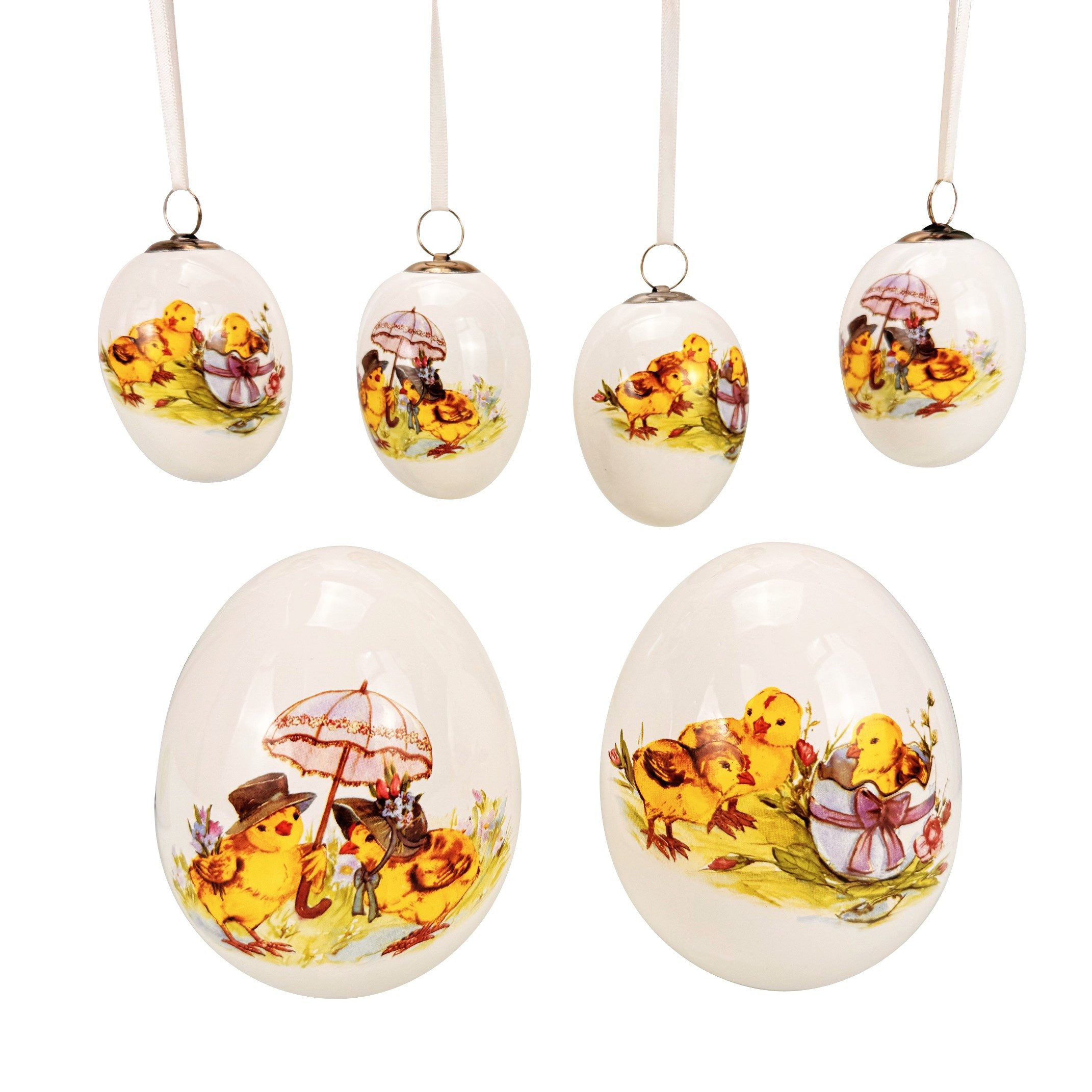 Online-Fuchs Osterei - 6er Set Ostereier aus Keramik zum Aufhängen und Hinstellen, mit süßen Ostermotiven verziert