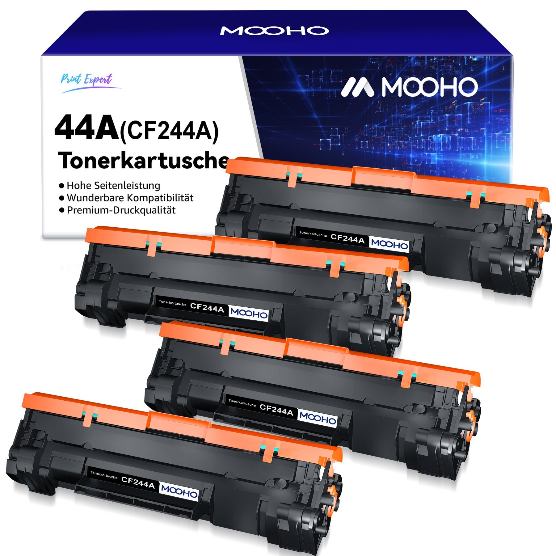 MOOHO Tonerkartusche 4er-set ersatz 44A CF244A Schwarz black Drucker, (für  HP Laserjet Pro M15w M15a M16a M16w), Laserjet MFP M28w M28a M29a M29w