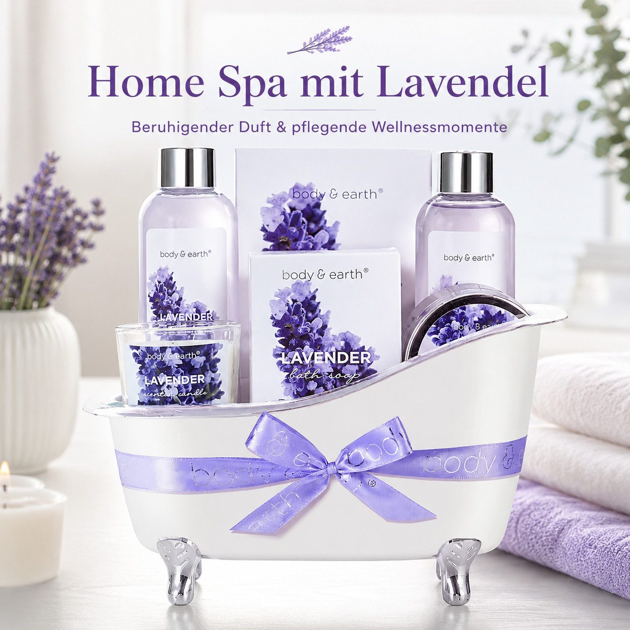 Spa luxetique Pflege-Geschenkset Lavendel Spa Wellness Set, 7-tlg., Beauty Set, Badeset Frauen Geschenk, Geburtstagsgeschenk für Frauen