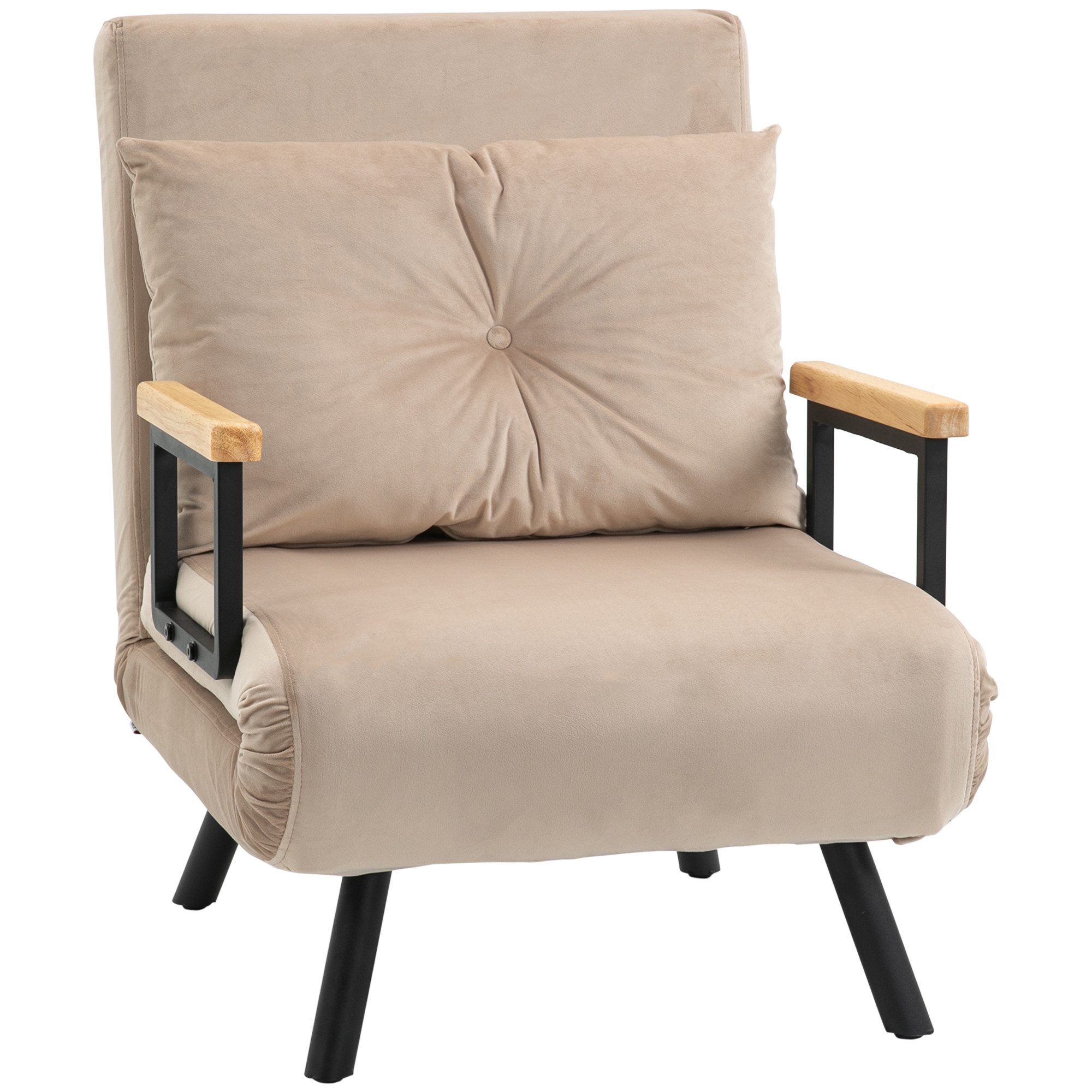 HOMCOM Sessel Gästebett mit Samtoptik, Rückenkissen, Polstersofa (Relaxsessel mit Bettfunktion, 1-St., Schlafsofa), für Schlafzimmer, Wohnzimmer, Beige