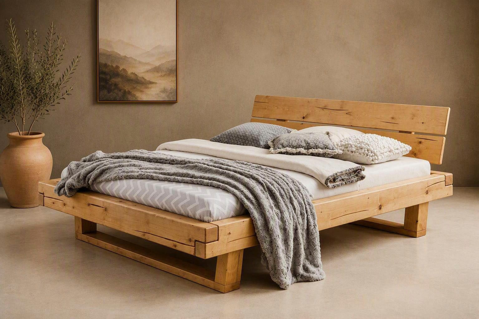 OTTO home Massivholzbett Ultima, Balkenbett, Fichte oder Eiche Massivholz, FSC® zertifiziert (sehr stabil: Hohe Belastbarkeit: 200kg je Seite, mehrere Breiten), Skandinavisches Designerstück, Robust, Füße in Kufenform, Made in EU