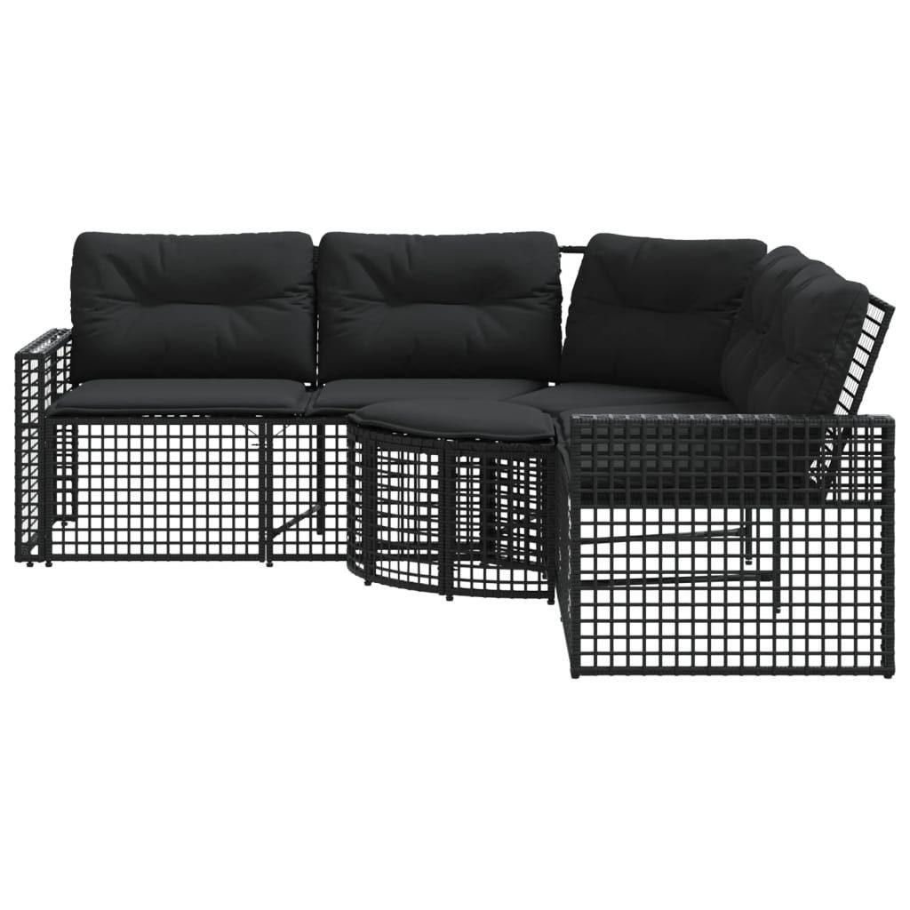 vidaXL Loungesofa Gartensofa in L-Form mit Kissen und Fußbank Schwarz Poly Rattan, 1 Teile