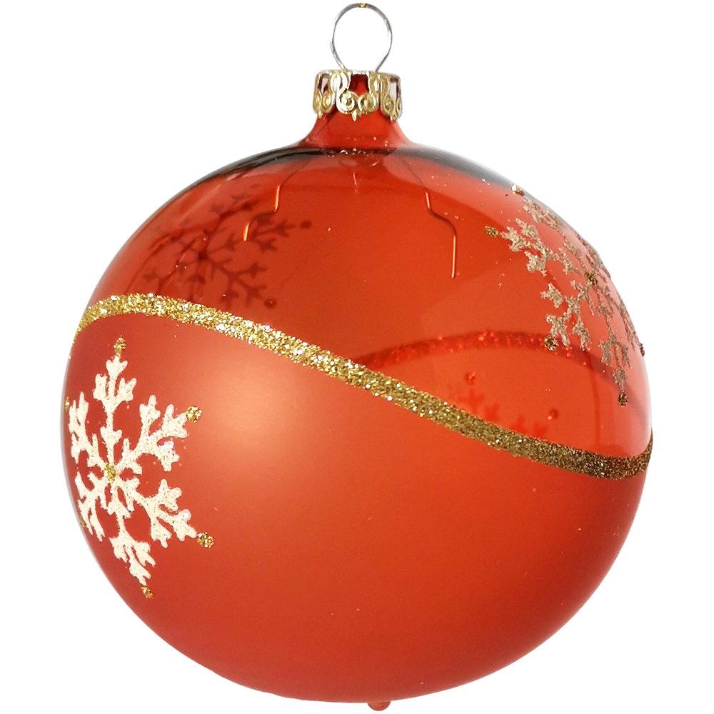 (6 St), Thüringer handdekoriert Glasdesign Weihnachtskugel-Set Weihnachtsbaumkugel orange mundgeblasen, Kristallwelle,