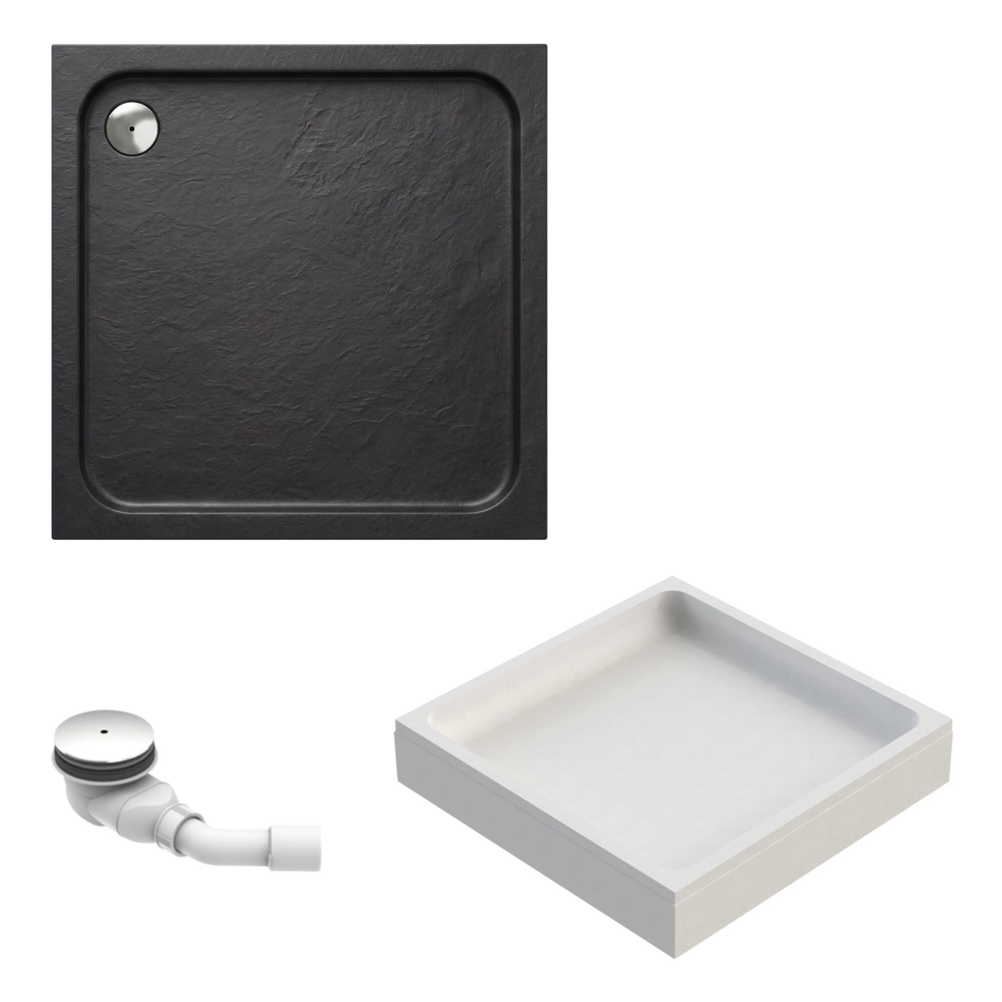 Schulte Duschwanne Adria, Sanitäracryl, 80 x 80 cm Anthrazit Komplett Set mit Wannenträger und Ablauf