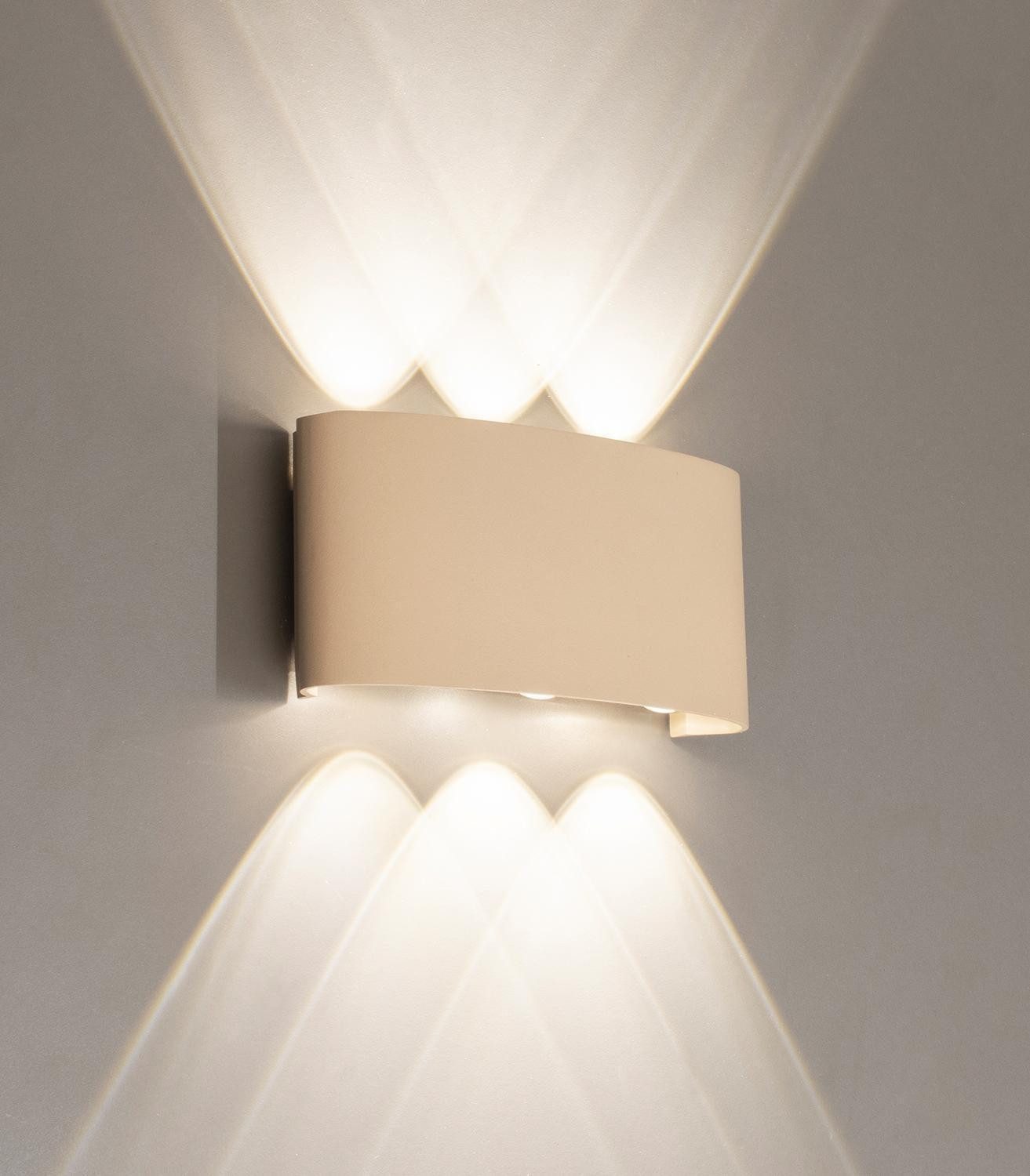 FISCHER & HONSEL LED Außen-Wandleuchte BERLIN, 6-flammig, Sandfarben, Weiß, Acryl, Metall, LED fest integriert, Extra-Warmweiß, IP54, Spritzwassergeschützt, Up-Down-Beleuchtung, B 17 x H 8 x T 5 cm