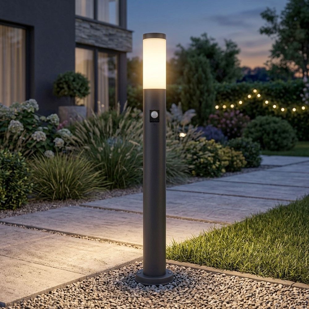 GLOBO LIGHTING Pollerleuchte, Leuchtmittel nicht inklusive, Gartenlampe mit Bewegungsmelder anthrazit Gartenstehlampe Edelstahl