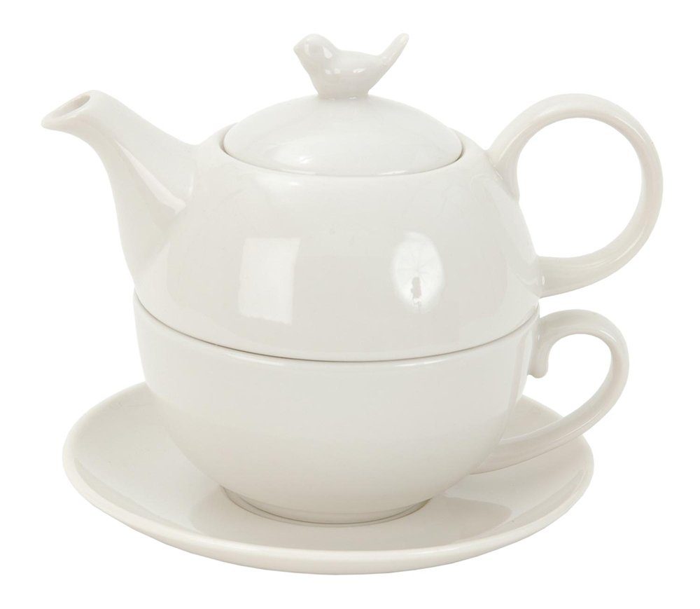 Teekanne Clayre & Eef La Petite Rose Teekanne mit Tasse weiß Vogel (0,4 l)