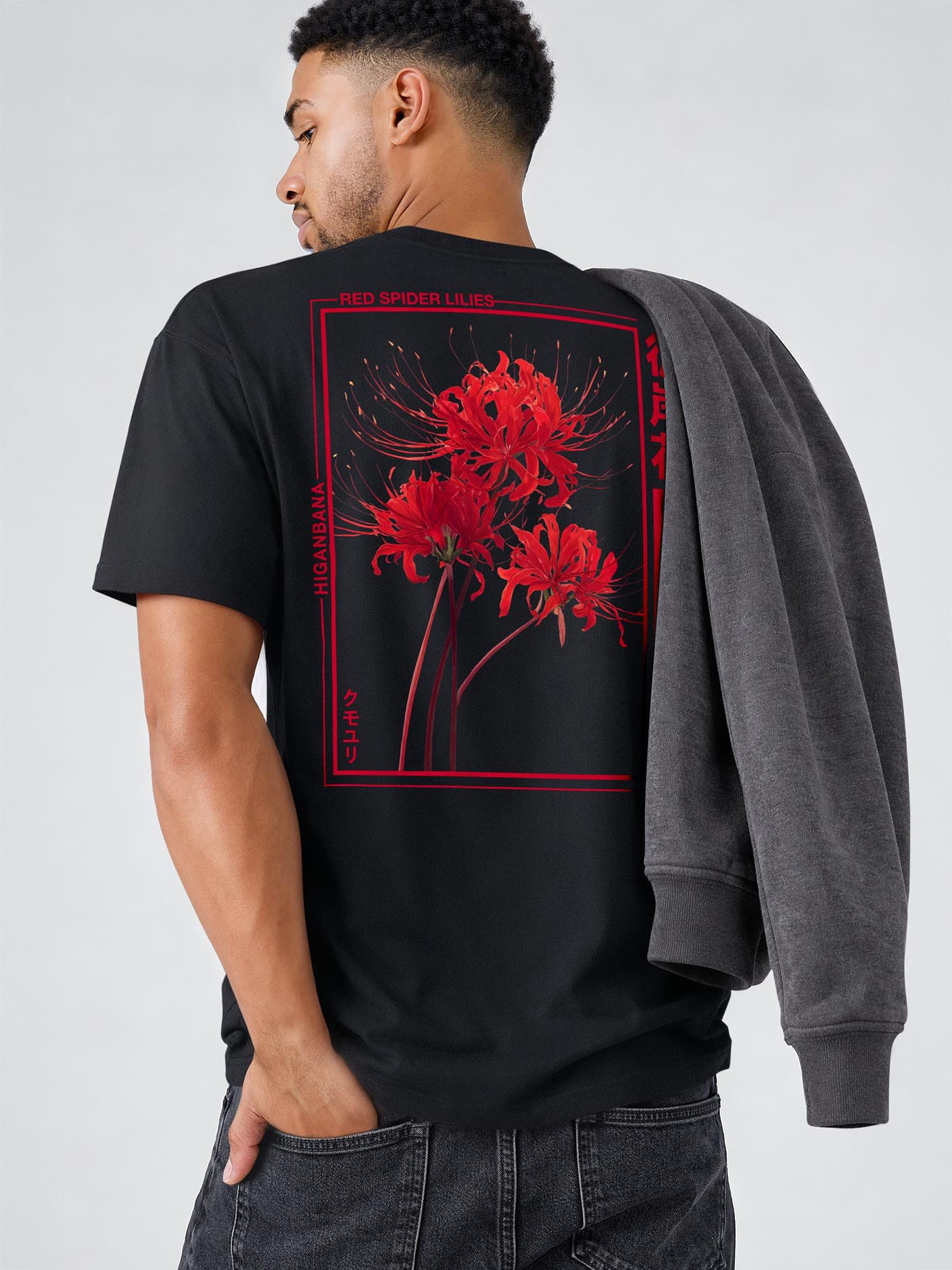 Neverless Oversize-Shirt Herren T-Shirt - Spider Lilies - Relaxed Fit Printshirt Sommer mit Print – Bild 5 von 5