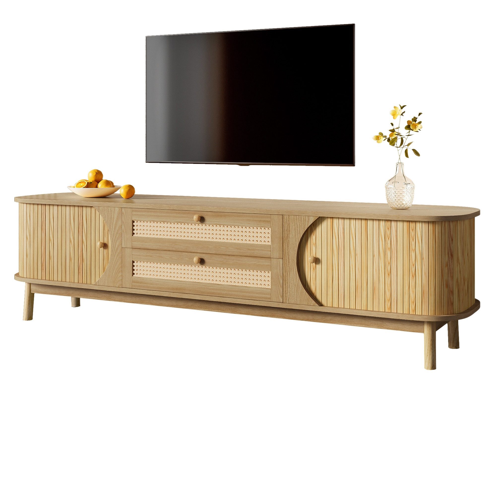 ANYSUN TV-Schrank Lowboard mit Türen und Schubladen TV-Ständer mit Rattanseiten (Set, 1er set) Breite 170 cm