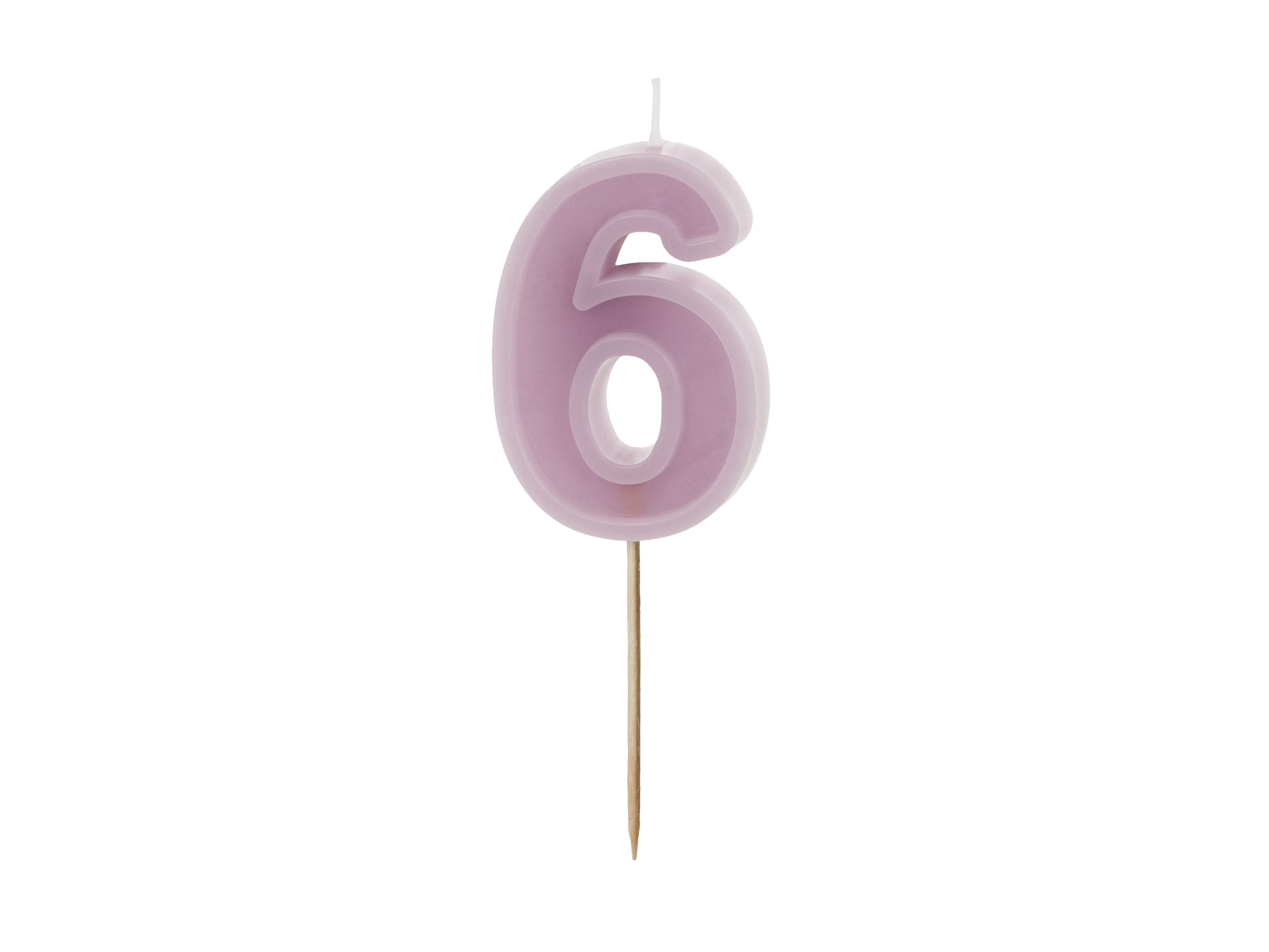partydeco Geburtstagskerze Zahlenkerze #6, 6 cm Lila