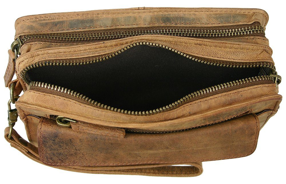 J JONES JENNIFER JONES Handgelenktasche - Herren Leder Handtasche Handgelenkschlaufe - Vintage Look, 20 x 12,5 x 10 cm