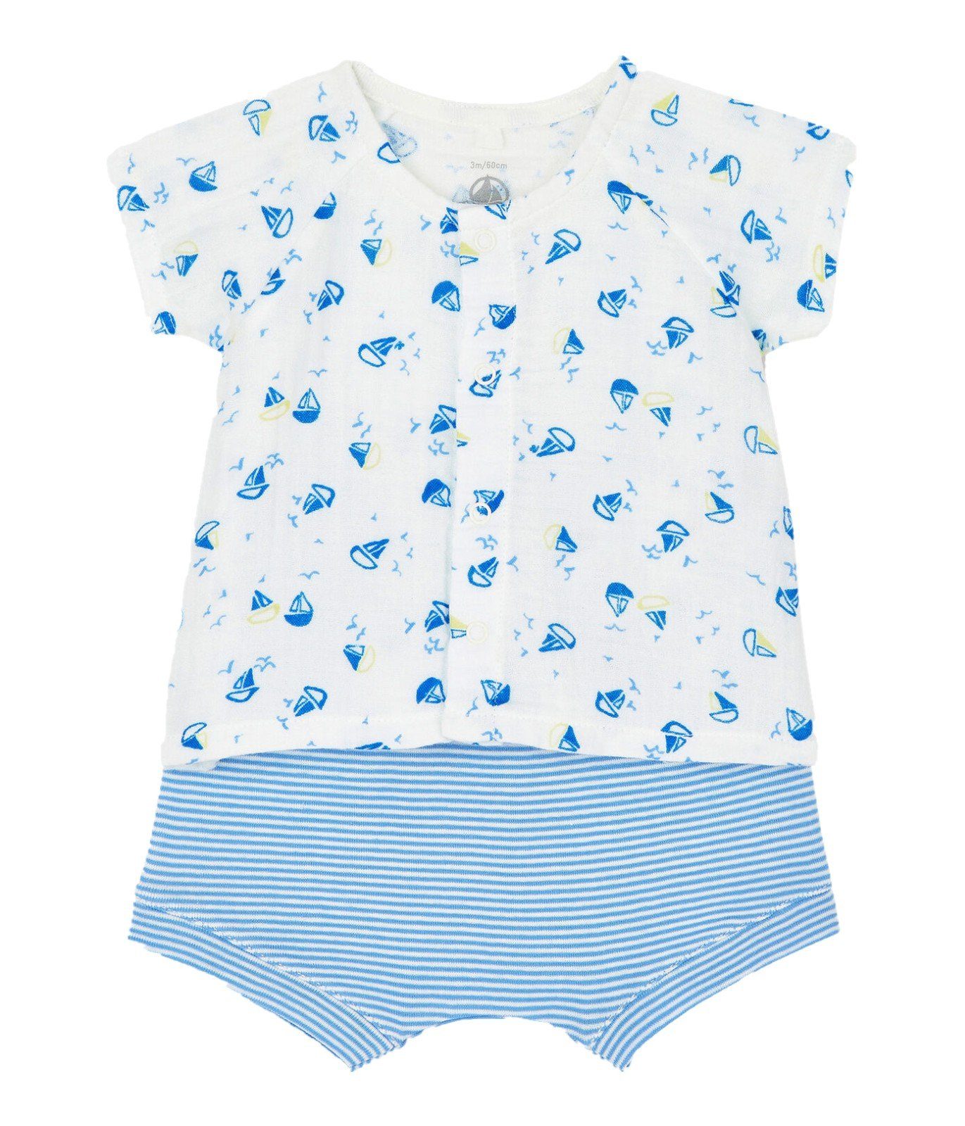 Petit Bateau Wickelbody Petit Bateau Kombination 2 Teiler allover Boote blau weiß